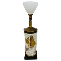 Mid-Century Modern Decorative Brass & Glass Table Lamp