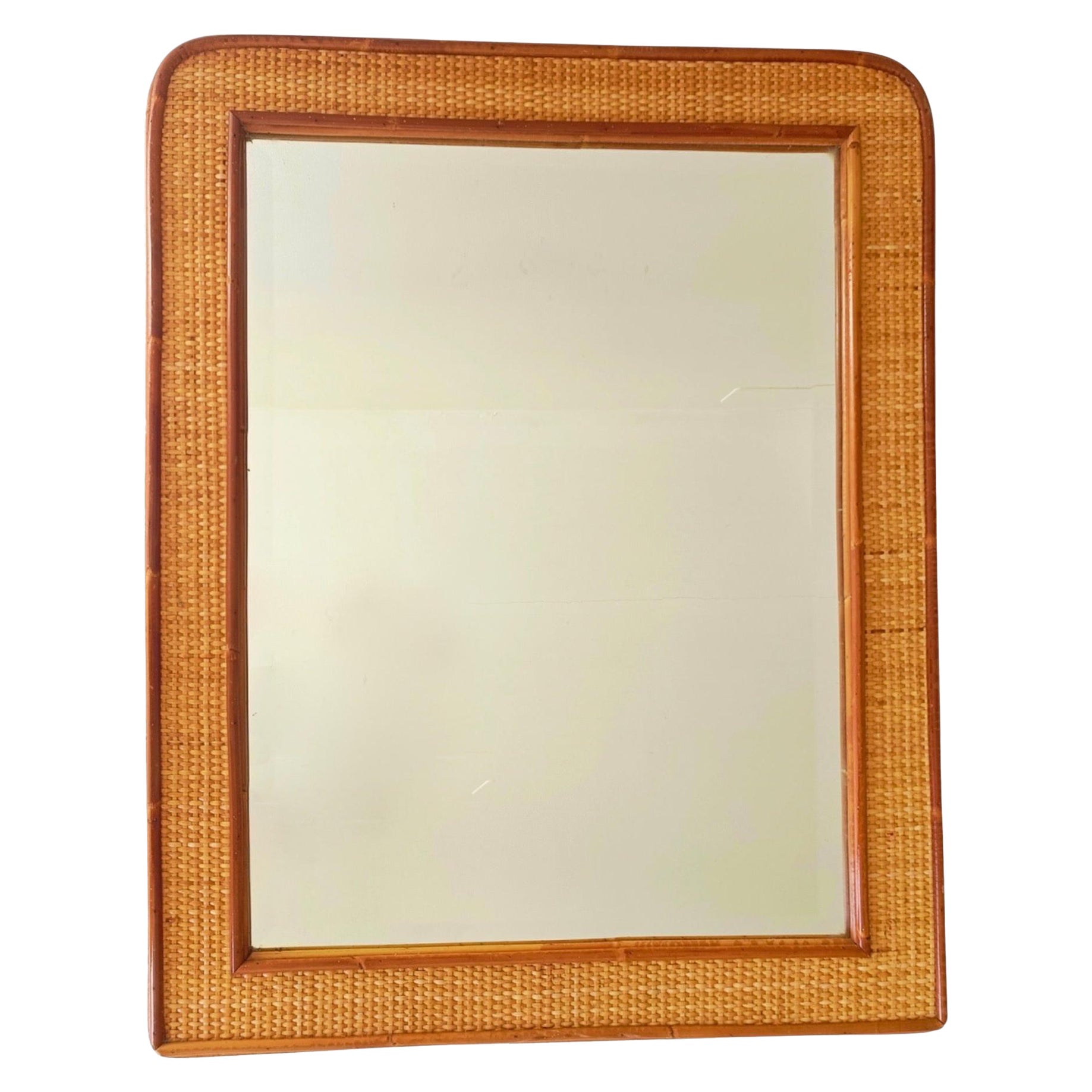 Rattan And Woven Wicker Dior Style Coastal Wall Mirror, c. 1960s