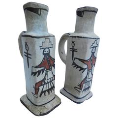 Pair of Rare Antique Zuni Pueblo Pottery Candleholders or Candlesticks