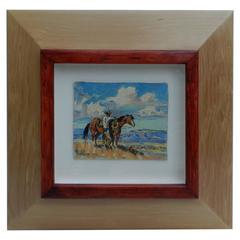 Marjorie Reed, "Watchin Air the Herd" Western Oil Painting, Cowboy