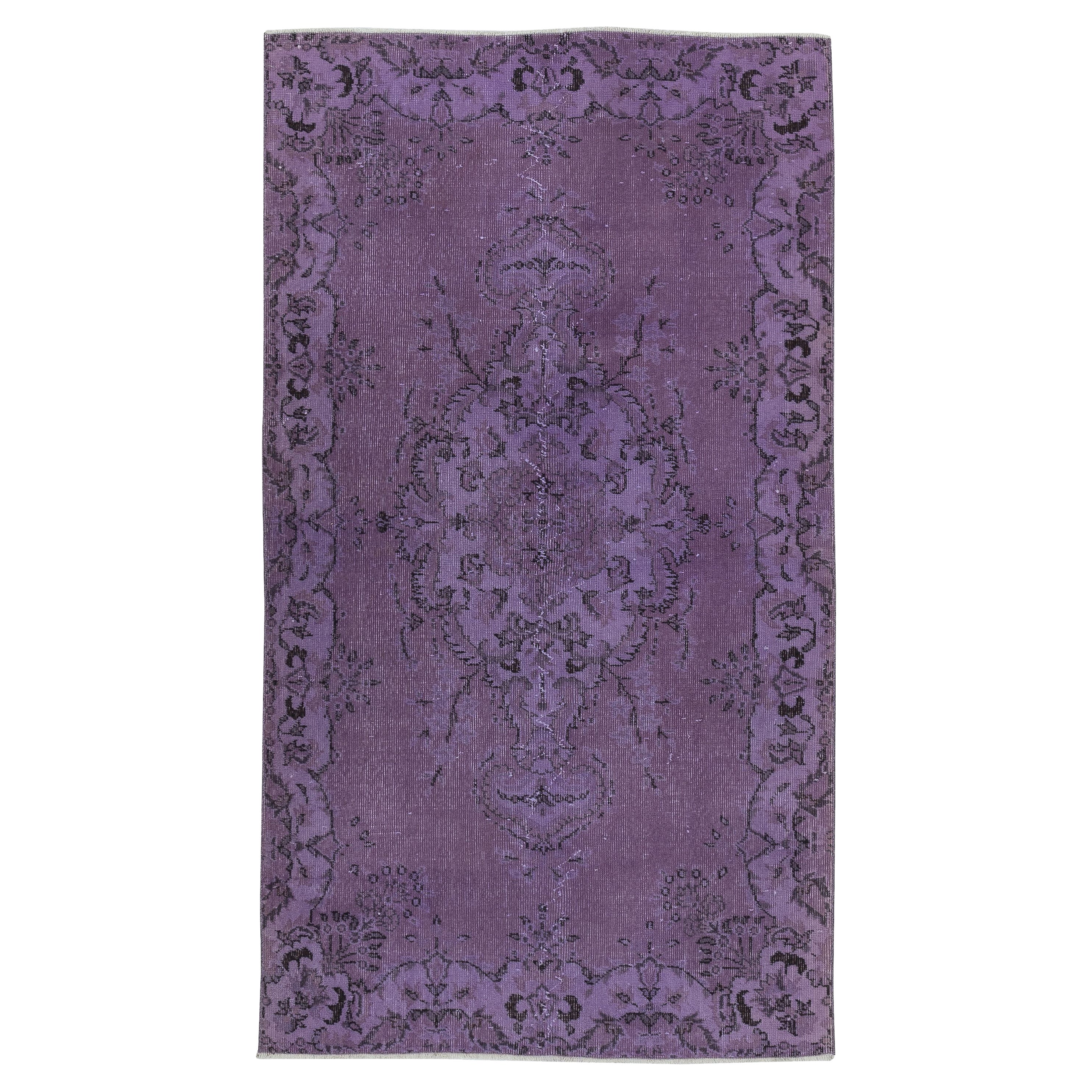4x7 Ft Handmade Vintage Accent Rug redyed in Purple Color for modern interiors