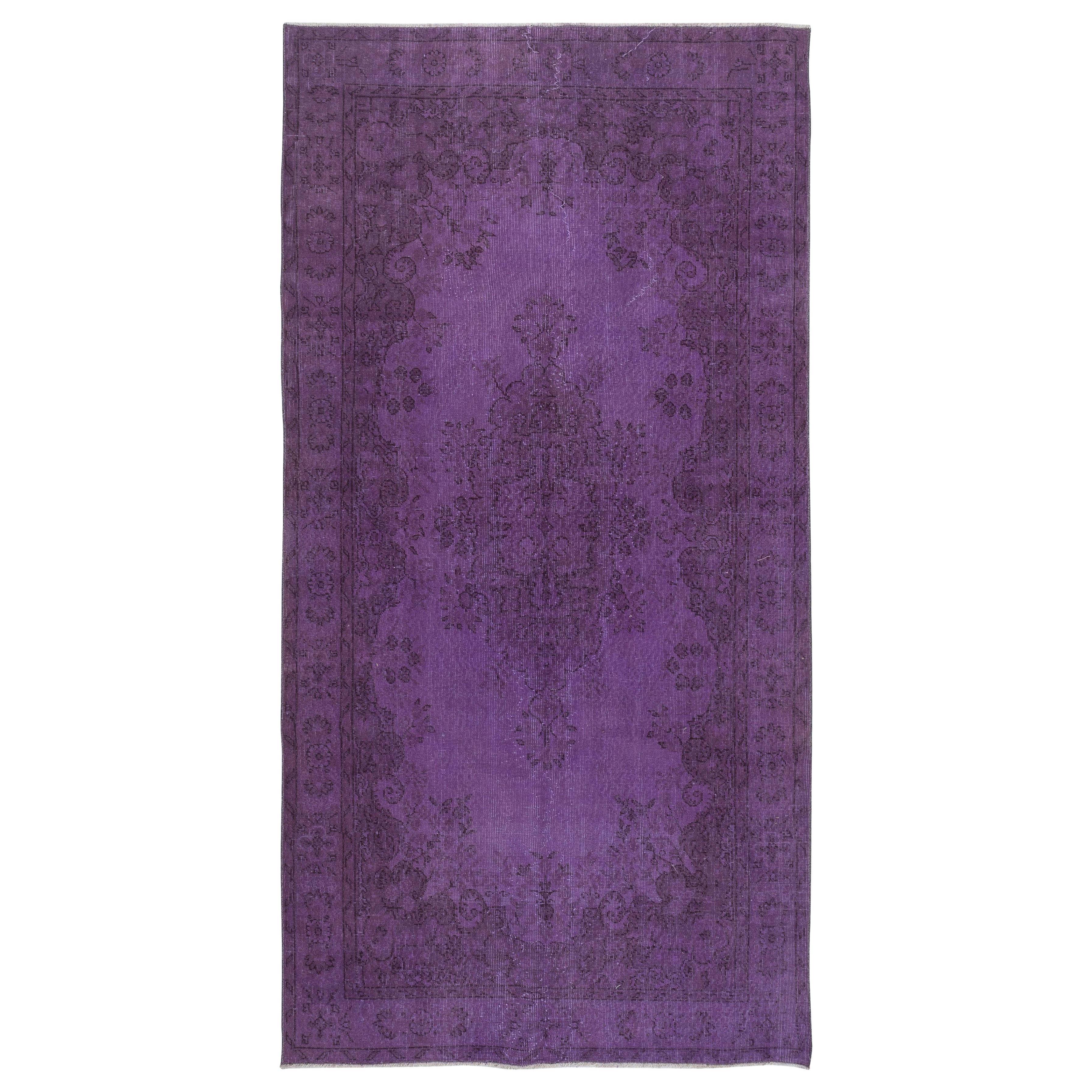 5x9.8 Ft Contemporary Wool Area Rug in Purple Color, Hand-Knotted in Turkey