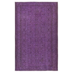 Alfombra Turca Vintage de 6x9,5 pies teñida de color morado para interiores modernos