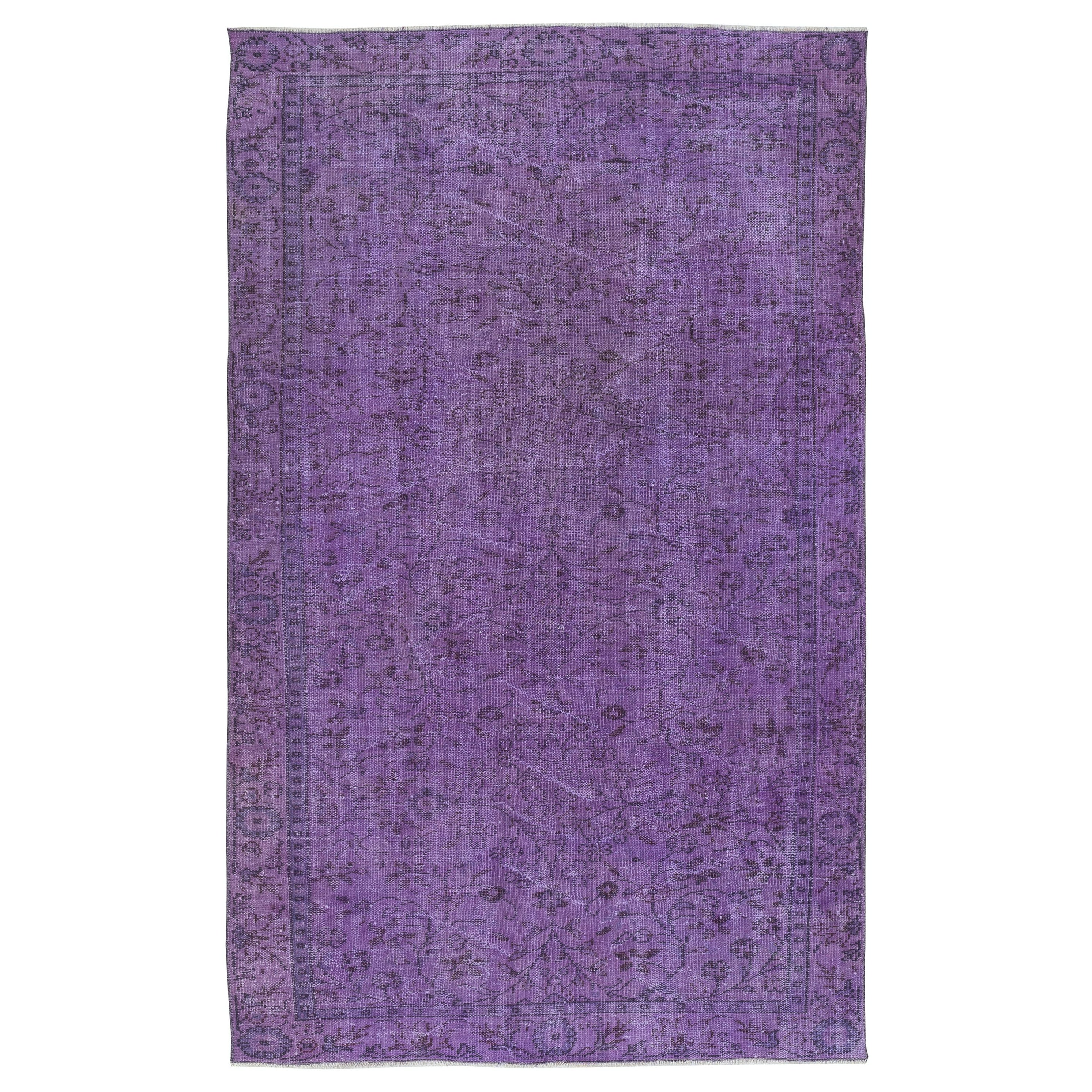 Tappeto di area antibatterico fatto a mano 5.2x8.4 Ft, colore viola Tappeto turco fatto a mano