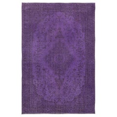 5.7x8.6 Ft Decorative Purple Hand-Made Area Rug. Modern Turkish Floor Covering