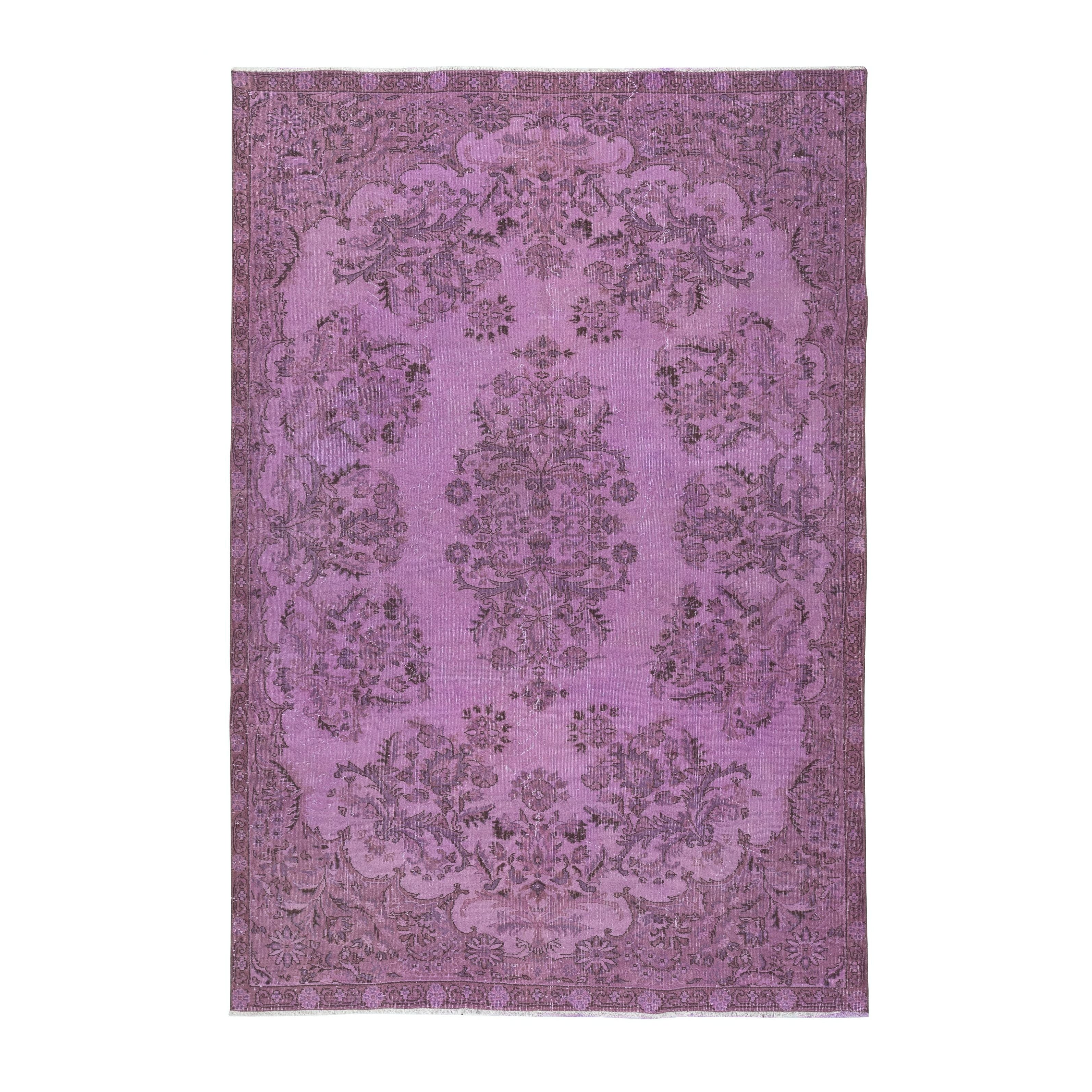 6.8x9.8 Ft Hand Made Area Rug in Purple Color. Revêtement de sol turc moderne