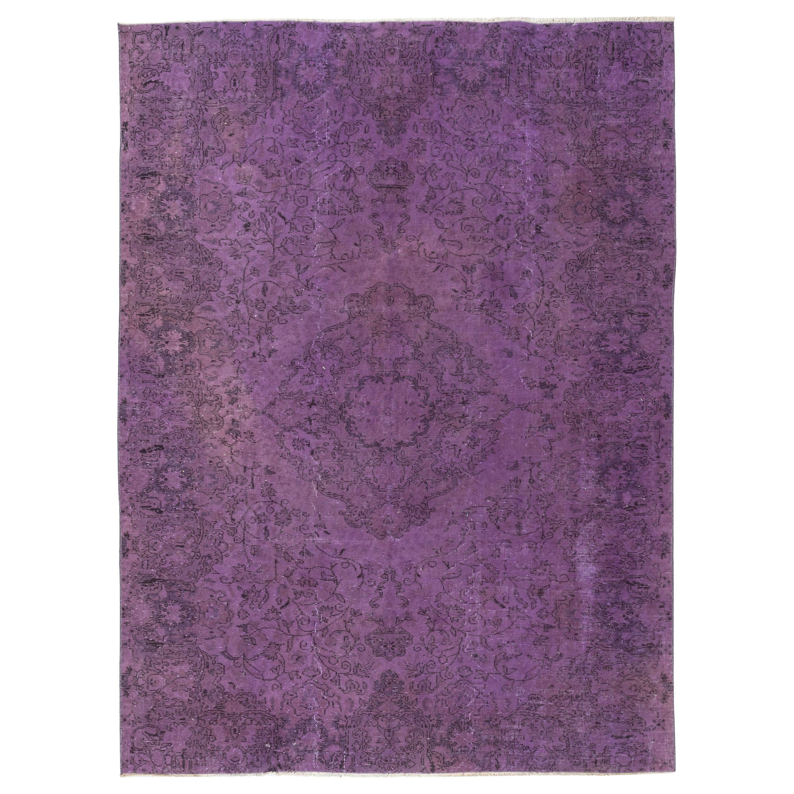 Tappeto da pavimento Modern Color viola fatto a mano 7x9.4 Ft, Tappeto turco fatto a mano