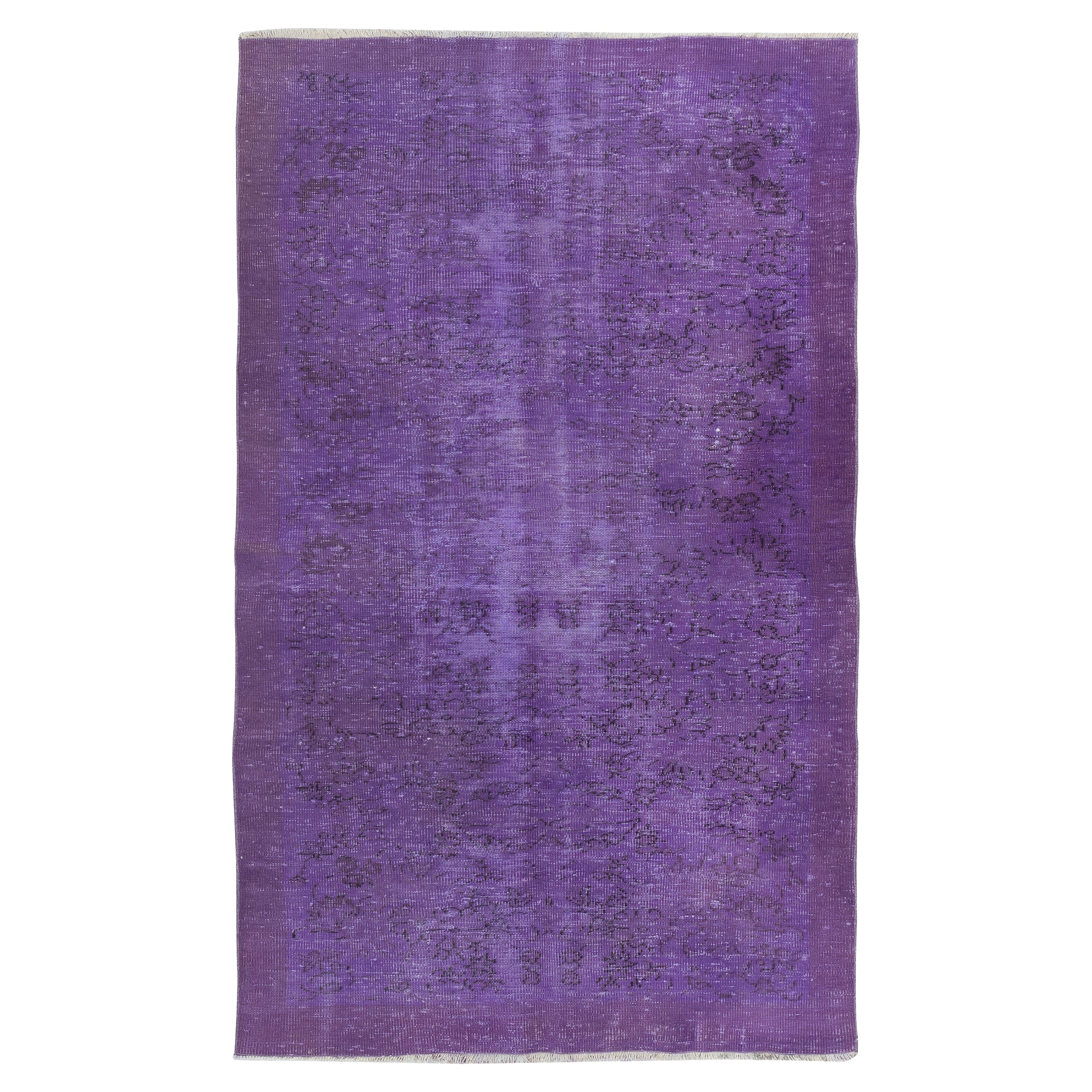 Türkischer Vintage-Teppich in Violett in Vintage-Farbe, 5x8,3 Ft, für moderne Inneneinrichtung