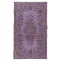 5.7x9.7 Ft Vintage Turkish Area Rug redyed in Purple Color for modern interiors
