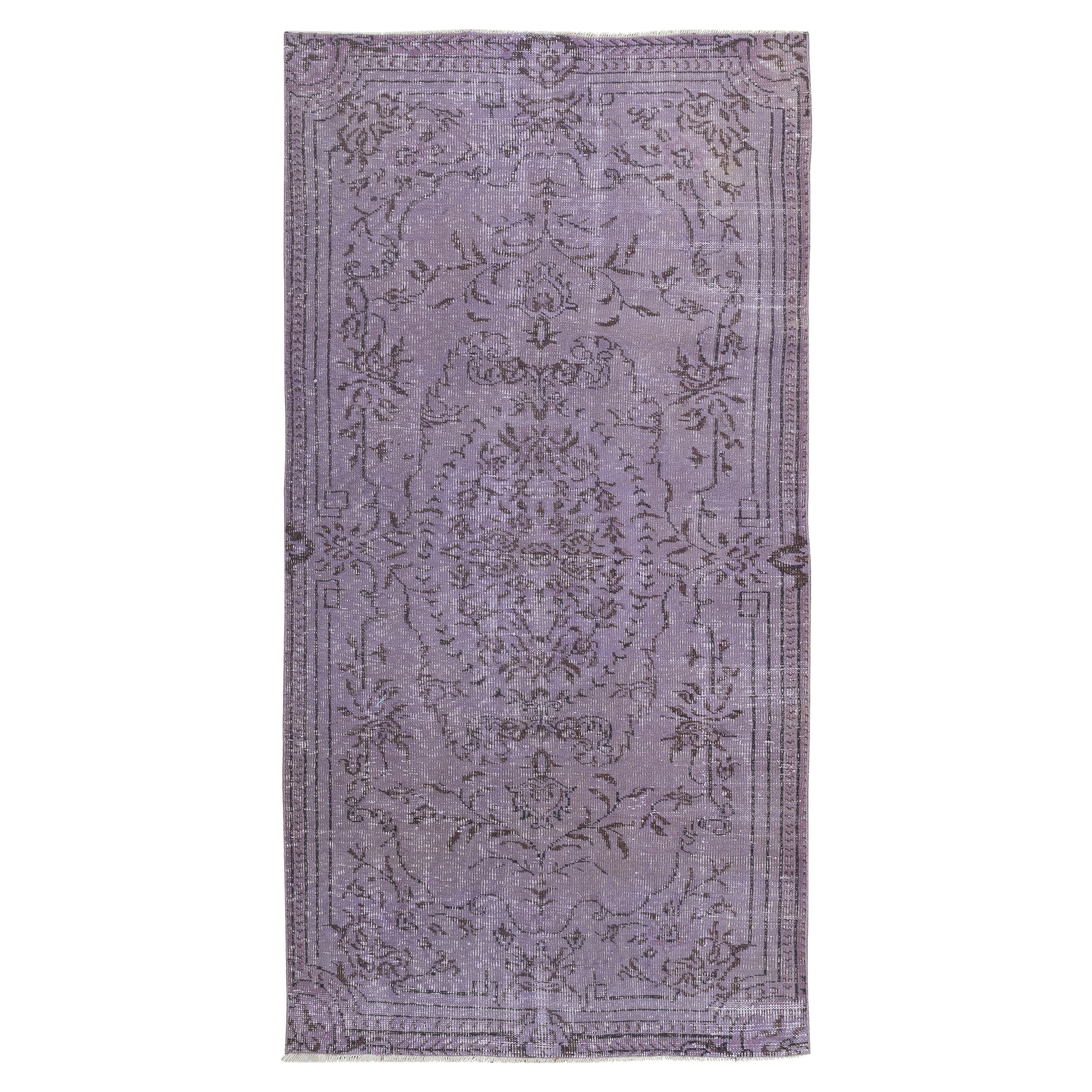 Tappeto d'area di colore viola malva 4.6x9 Ft, tappeto da pavimento turco fatto a mano Home Decor
