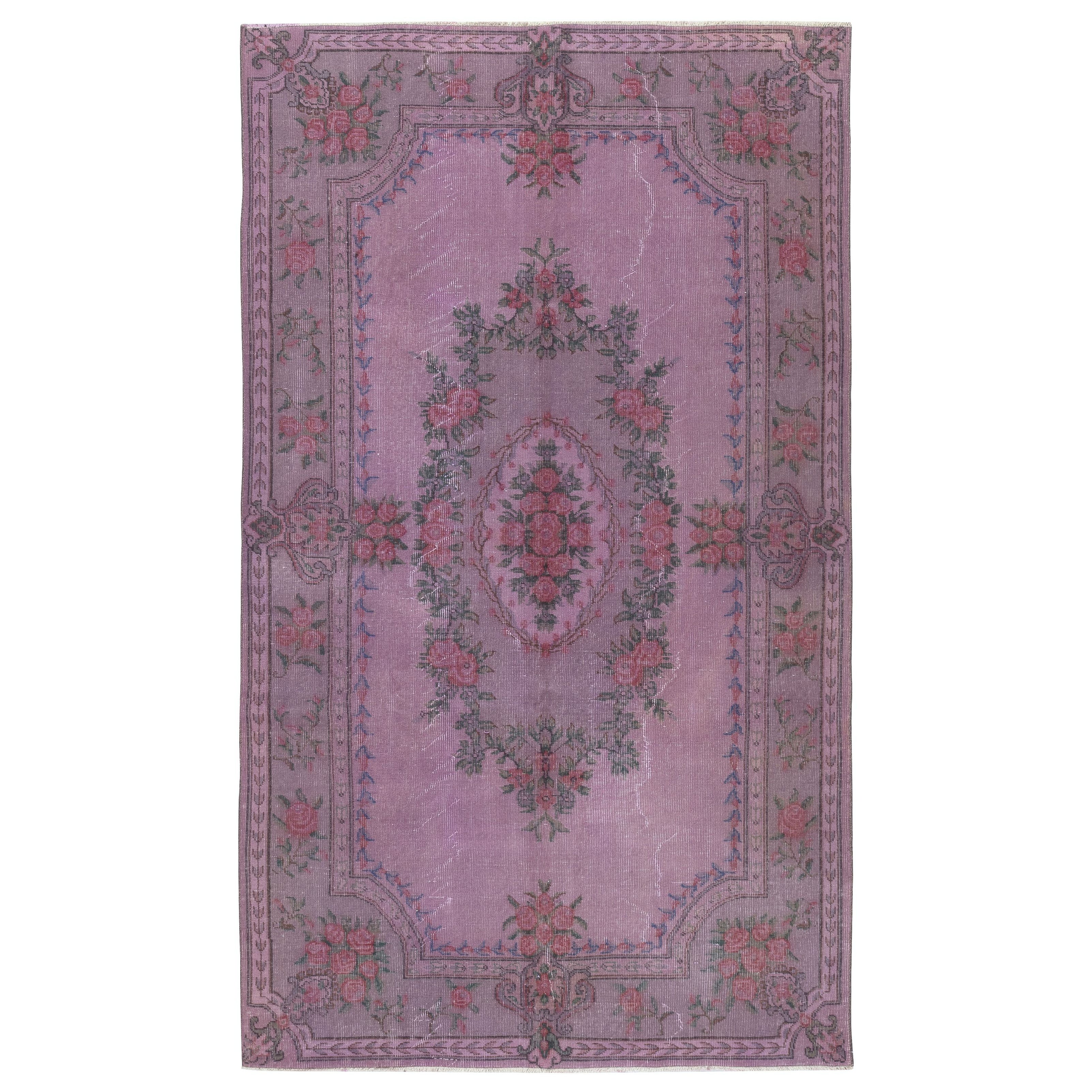 5.2x9 Ft Contemporary Rose Patterned Handmade Turkish Area Rug in Levander Color
