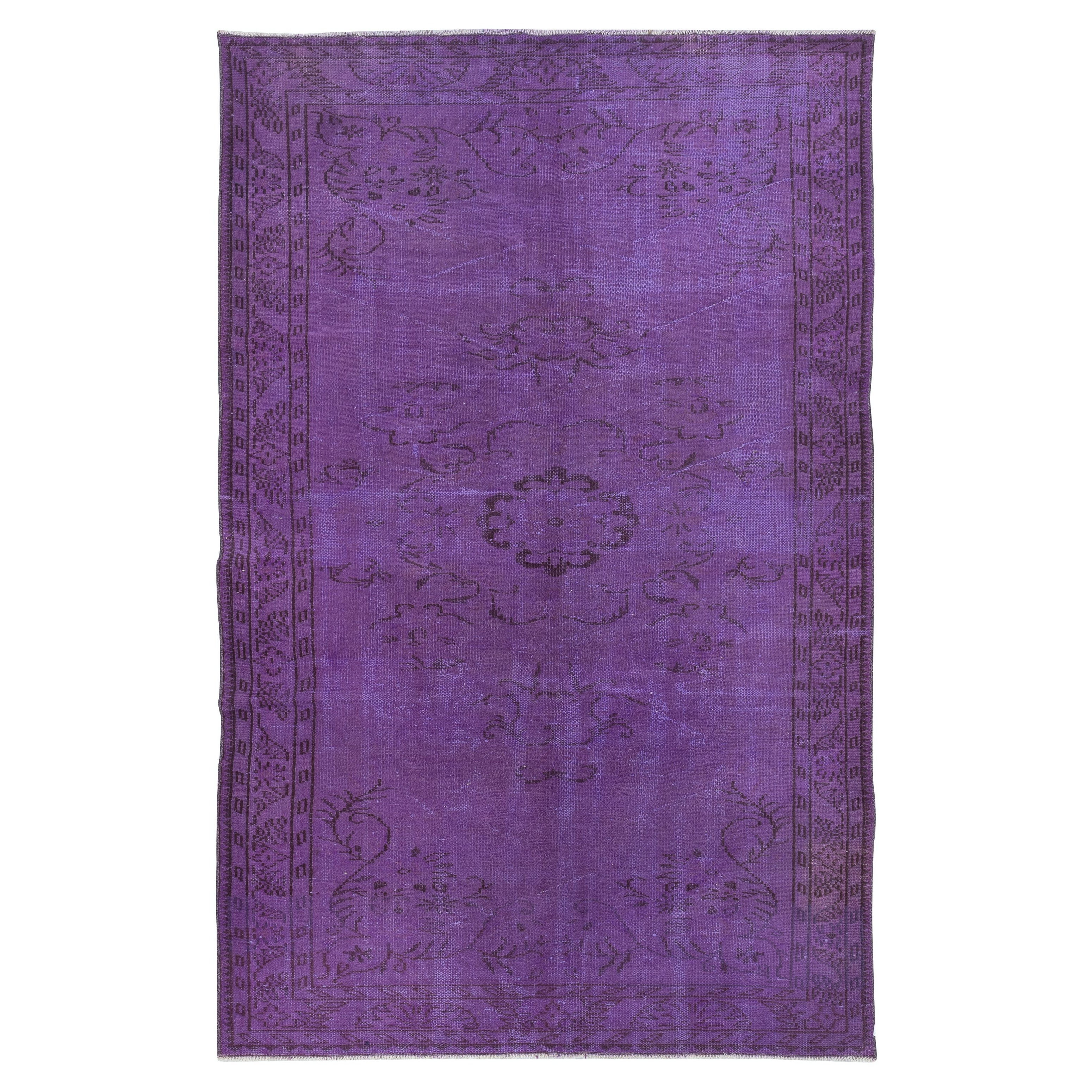 6x9.2 Ft Purple Wool Area Rug for Modern Interiors, Hand-Knotted in Turkey For Sale