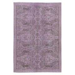 Handgefertigter lilafarbener überzogener türkischer Teppich mit Blumenmuster 5.2x7,4 Ft