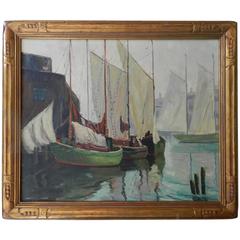 Sailboats in Southern California Oil Painting by Eugene Dunlap