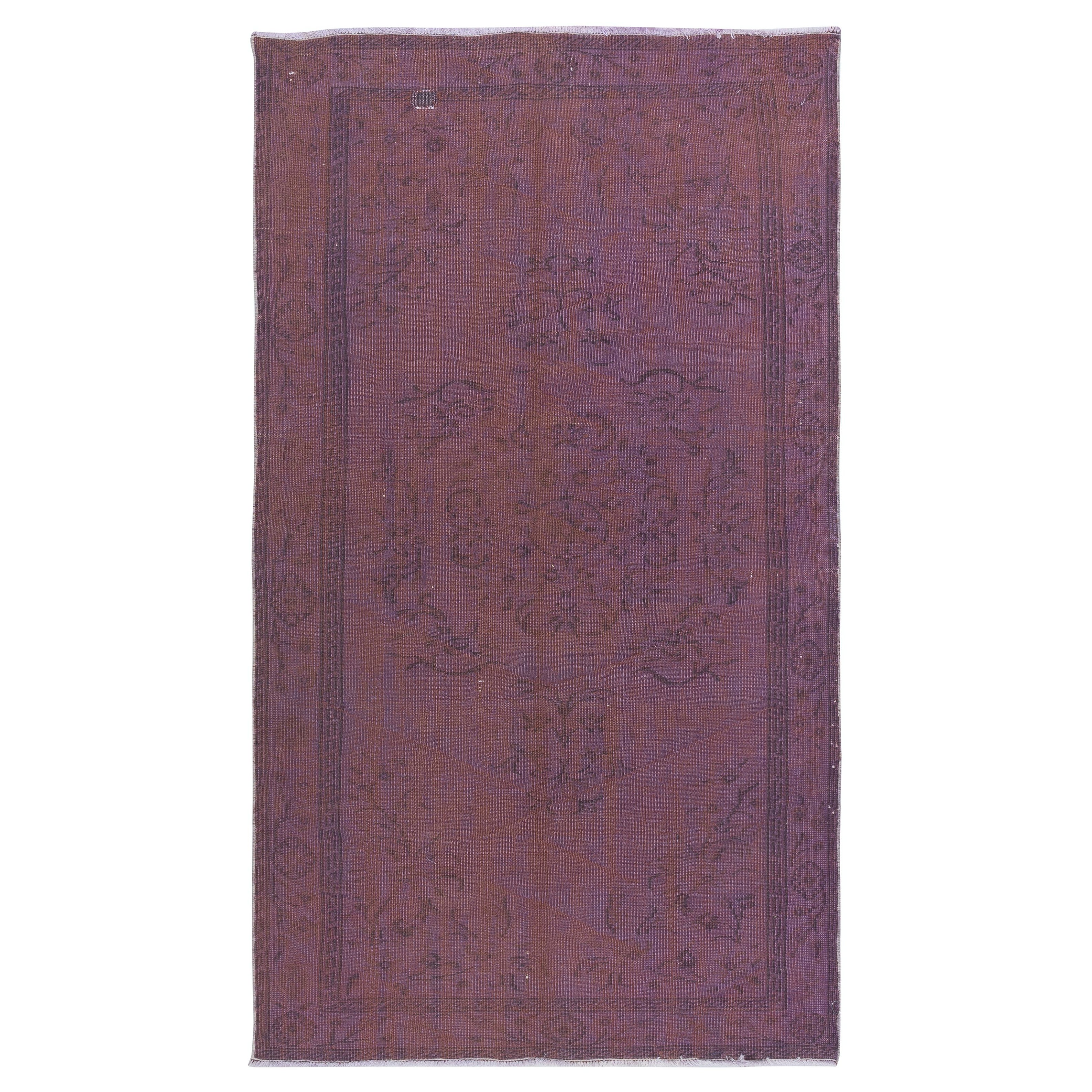 4.6x8 Ft Vintage Turkish Area Rug redyed in Purple Color for modern interiors