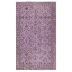 4x6.7 Ft Lila Farbe Dekorativer handgefertigter türkischer Bodenteppich mit Blumenmuster