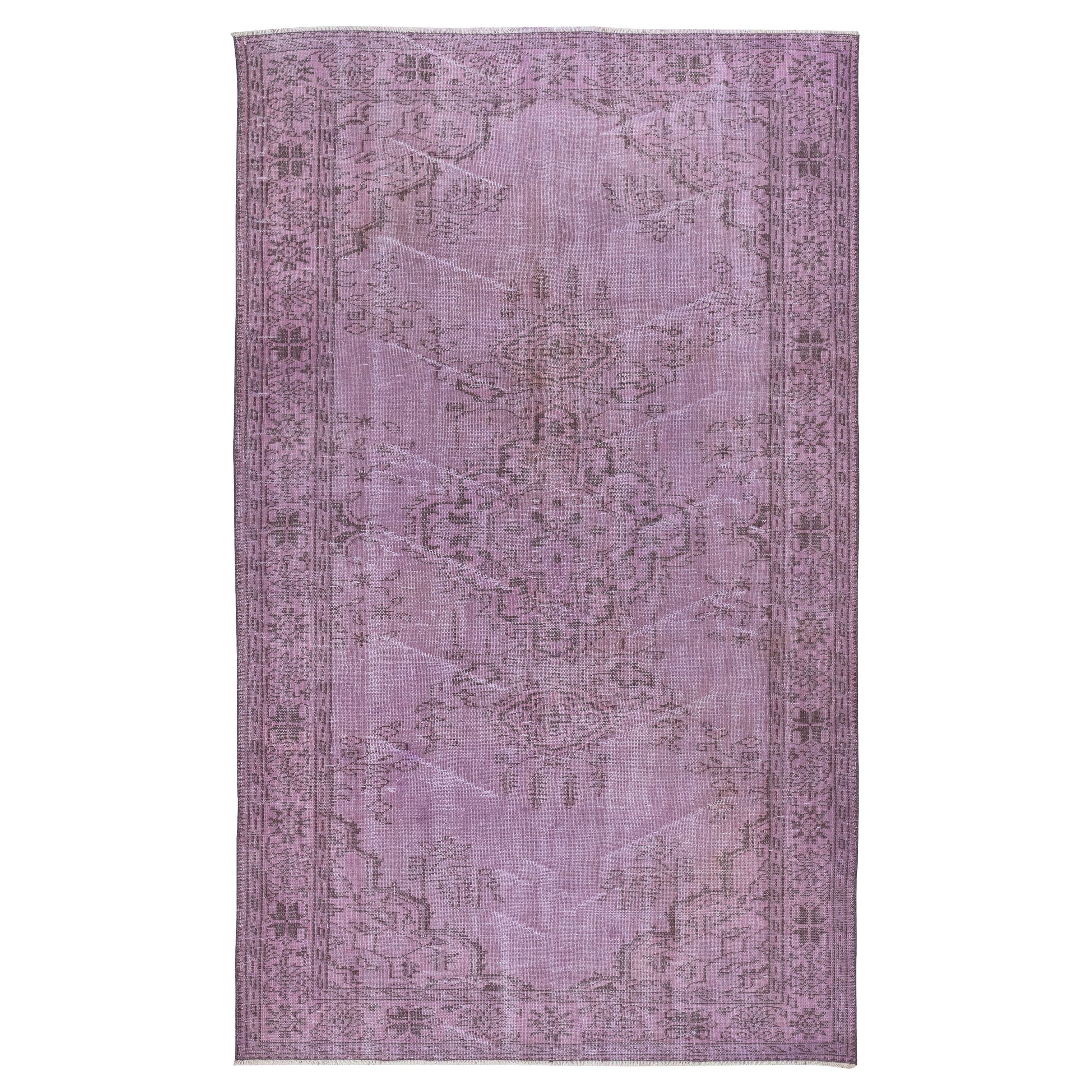5.6x9.6 Ft Tappeto di superficie turco annodato a mano antibatterico di colore viola