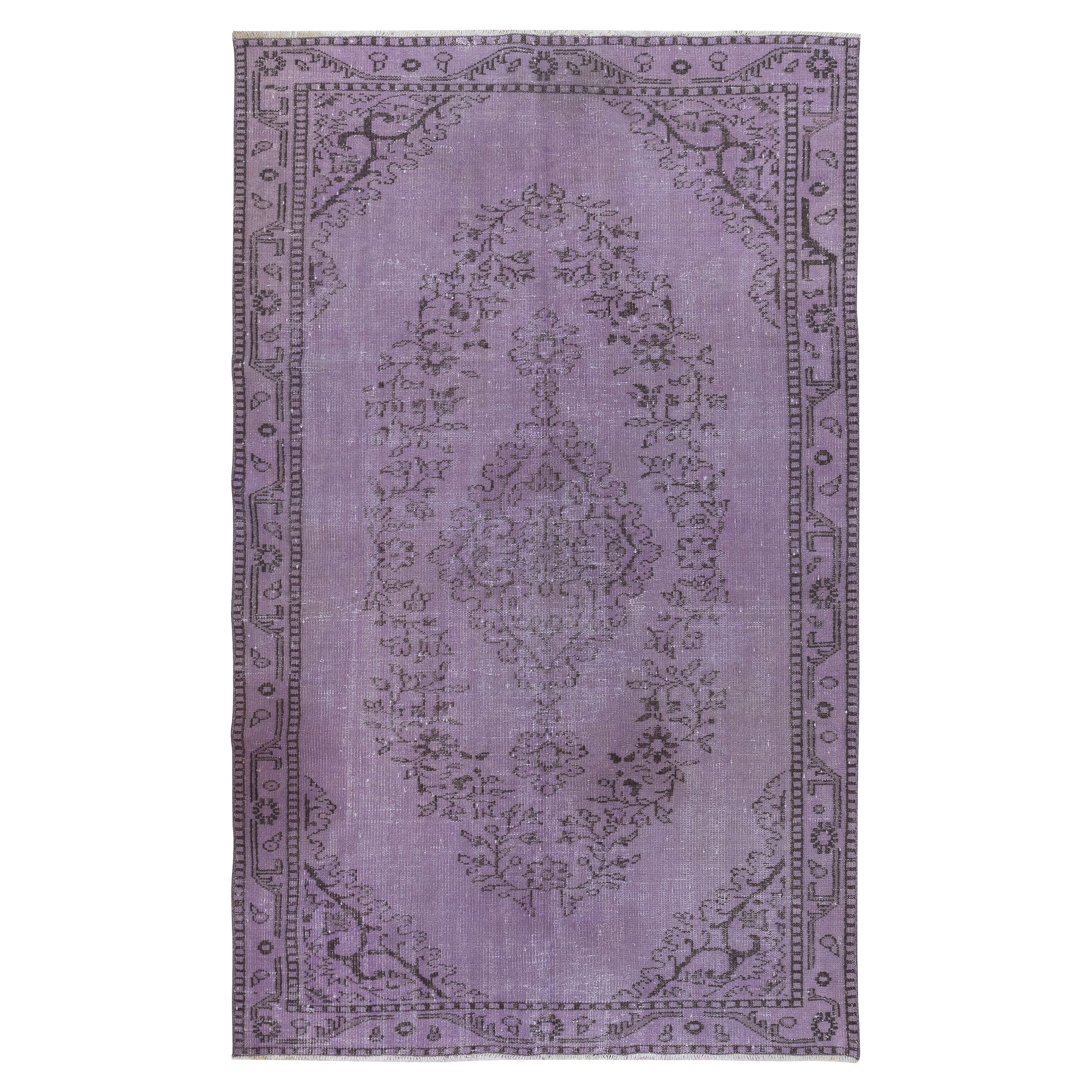Tappeto d'area contemporaneo antibatterico 5.4x8.7 Ft in viola, Hand Made in Turchia in vendita
