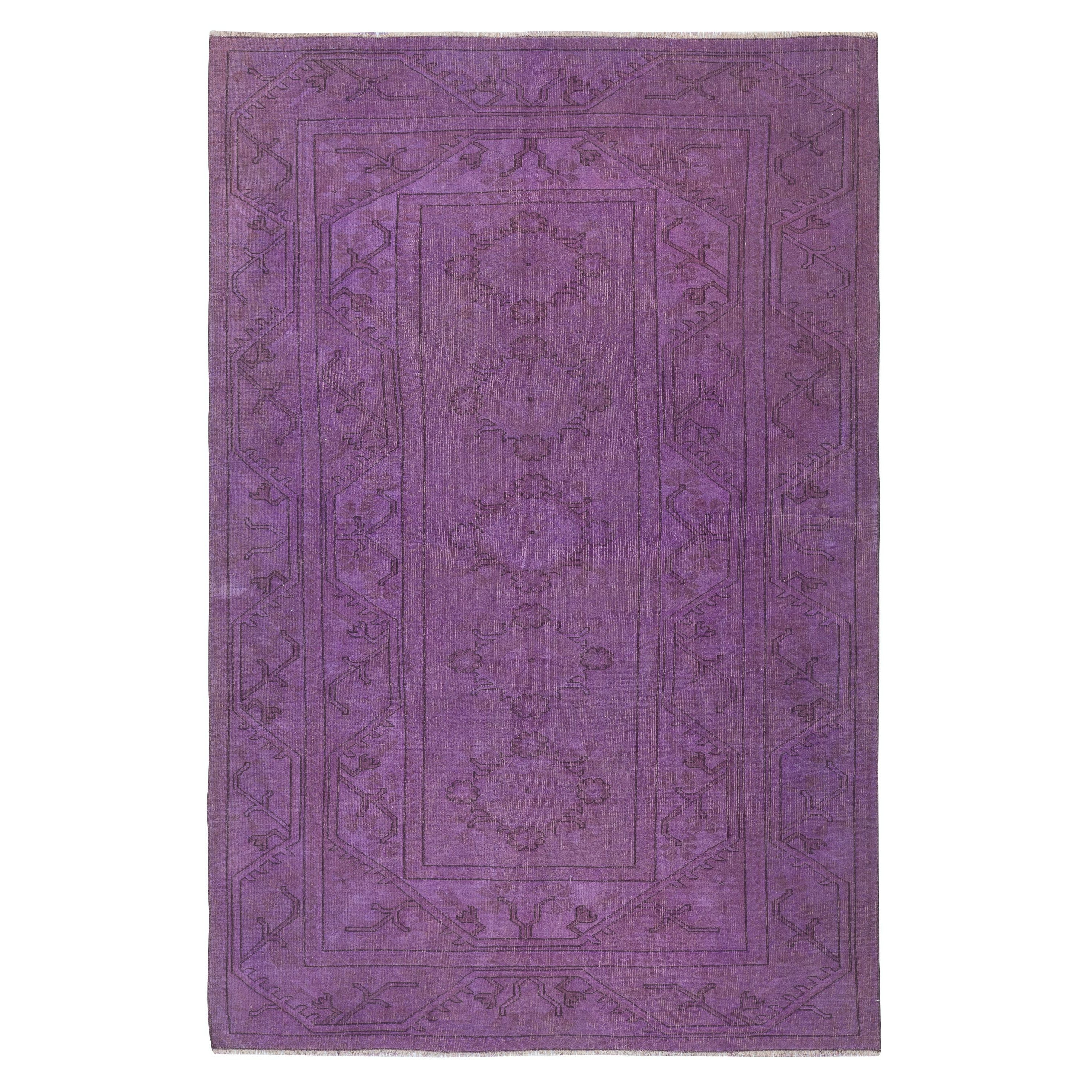 5.3x8.2 Ft Purple Color Handmade Wool Anti-bacterial Turkish Milas Rug
