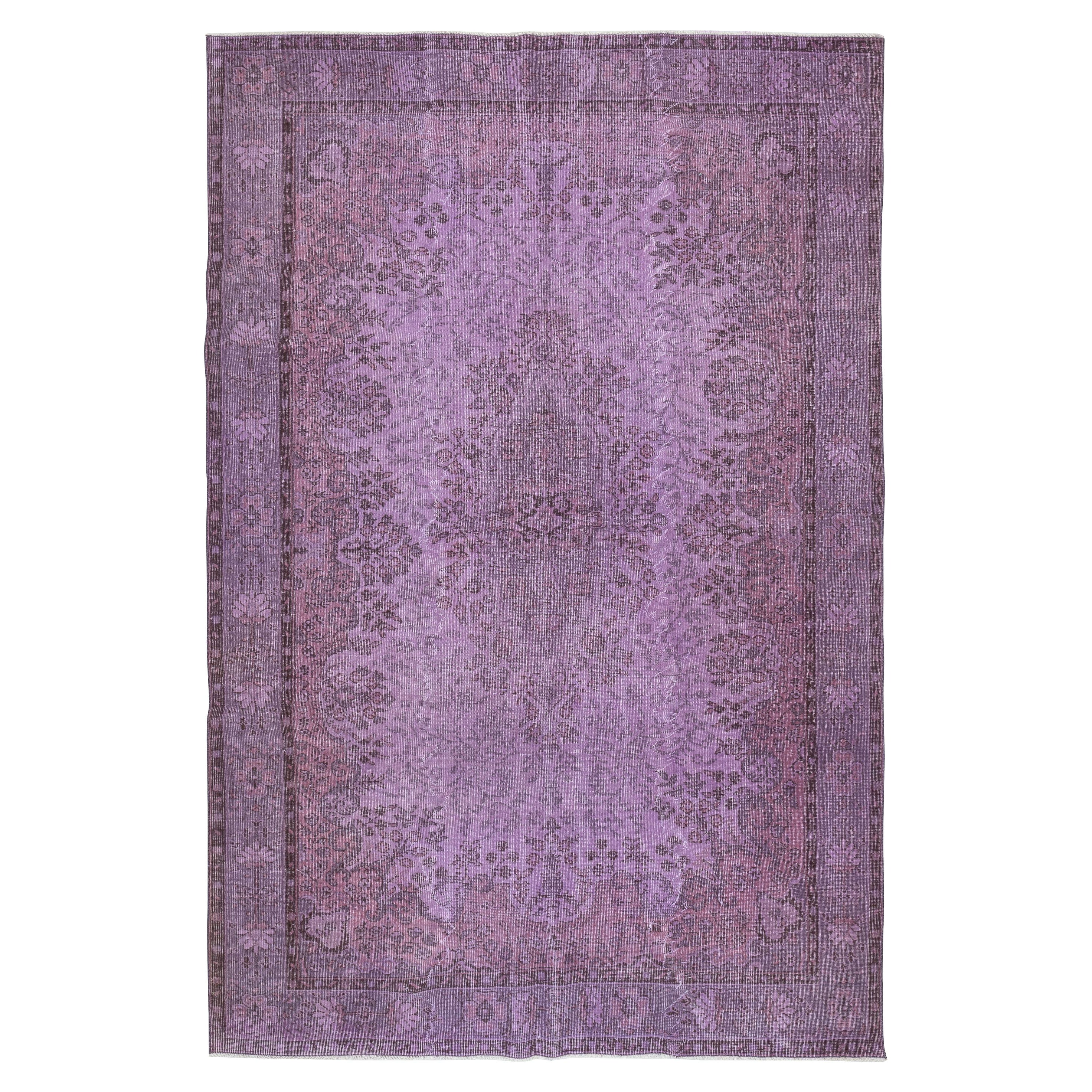 6.8x10.4 Ft Purple Color Handmade Large Area Rug, Contemporary Turkish Carpet For Sale