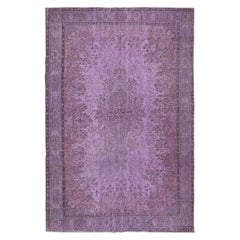 Tappeto di grandi dimensioni fatto a mano di colore viola da 6,8x10,4 piedi, tappeto turco contemporaneo
