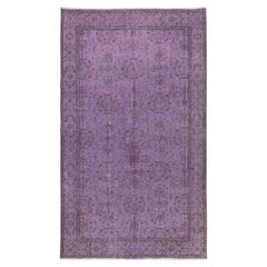 Handgefertigter türkischer 5.2x9 Ft Floral gemusterter lilafarbener Teppich, handgefertigt