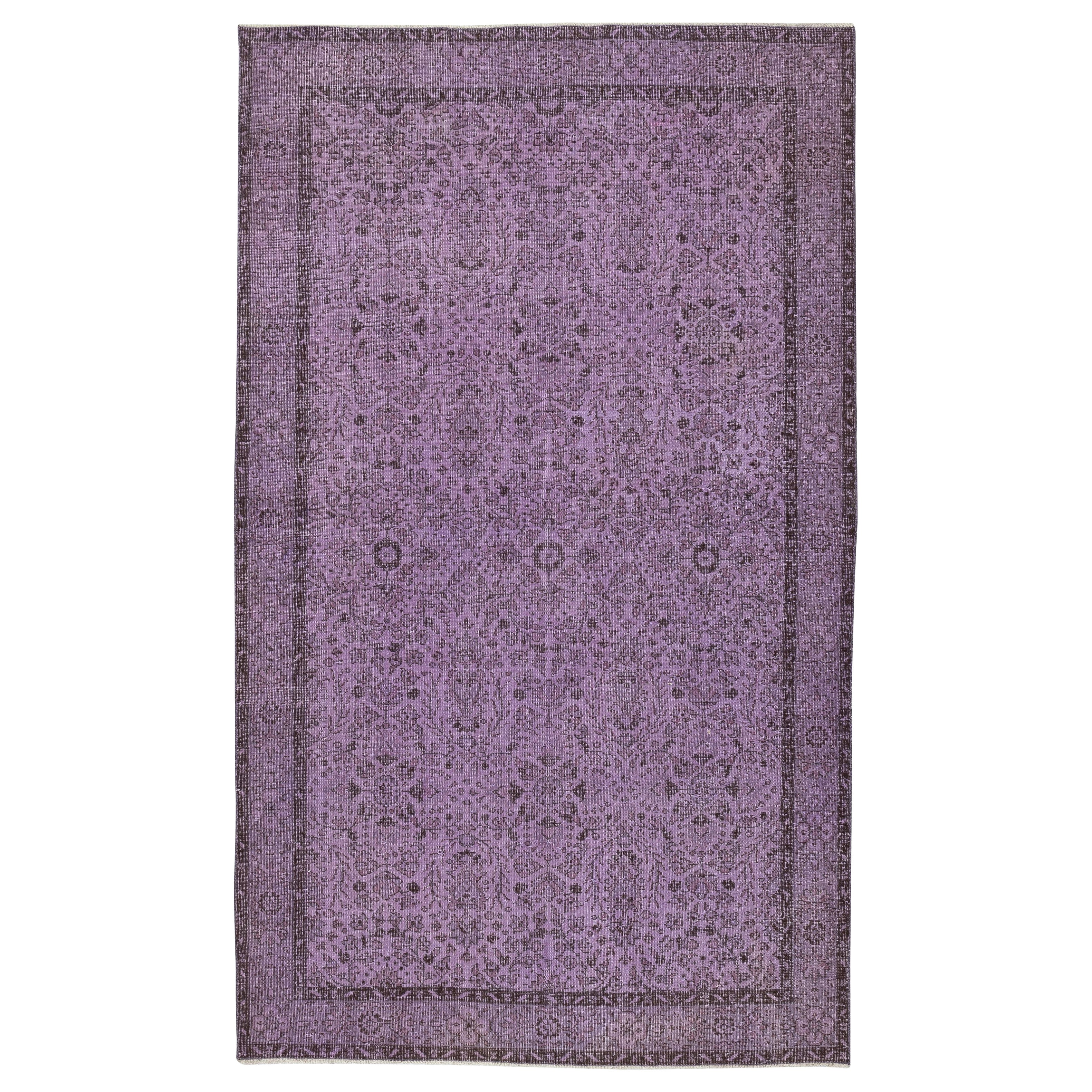 Alfombra Turca Moderna Anudada a Mano con Estampado Floral en Color Violeta de 2,5 x 2,5 m