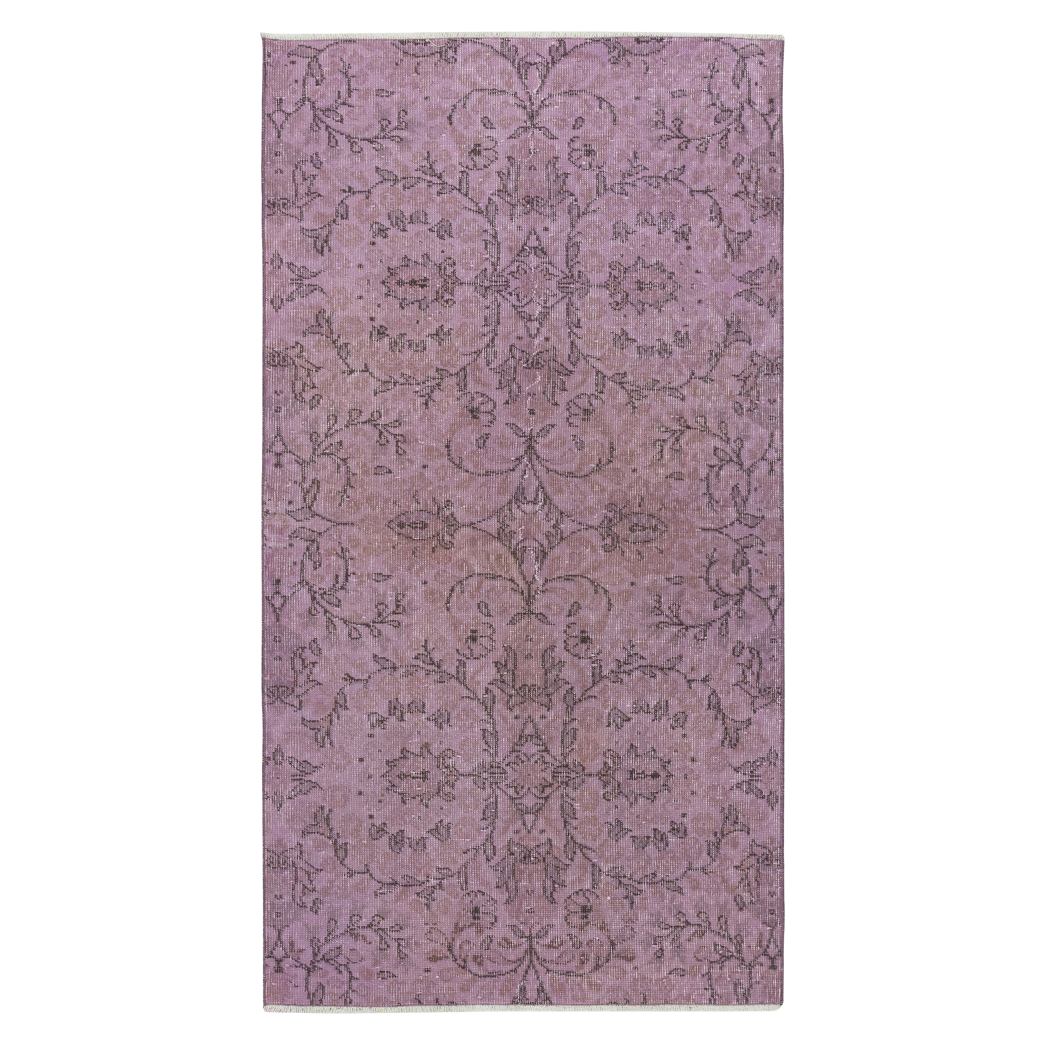 Tappeto d'accento turco in stile boemo fatto a mano 3.4x6.3 Ft tinto di viola
