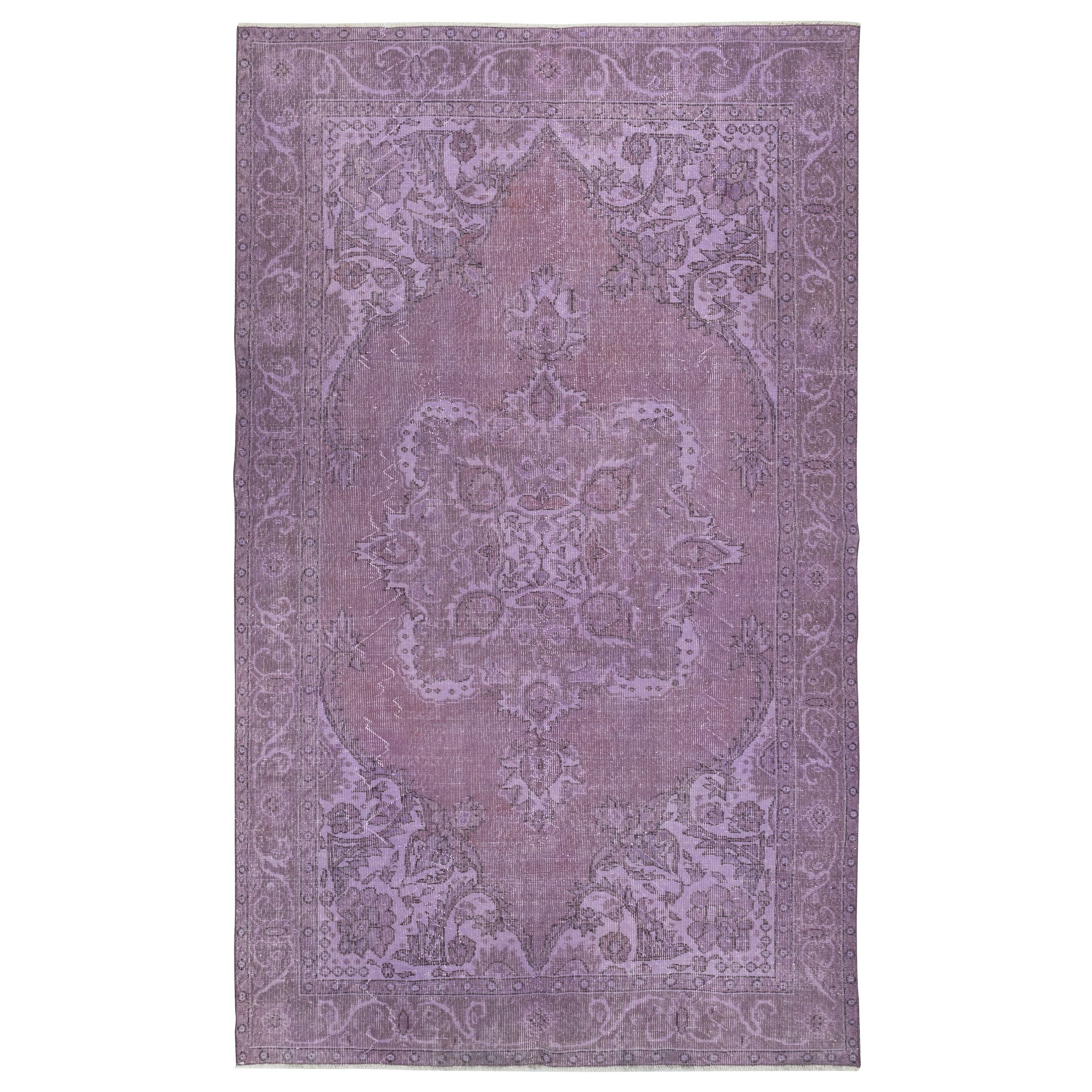 6x9.8 Ft Purple Wool Area Rug for Modern Interiors, Hand-Knotted in Turkey