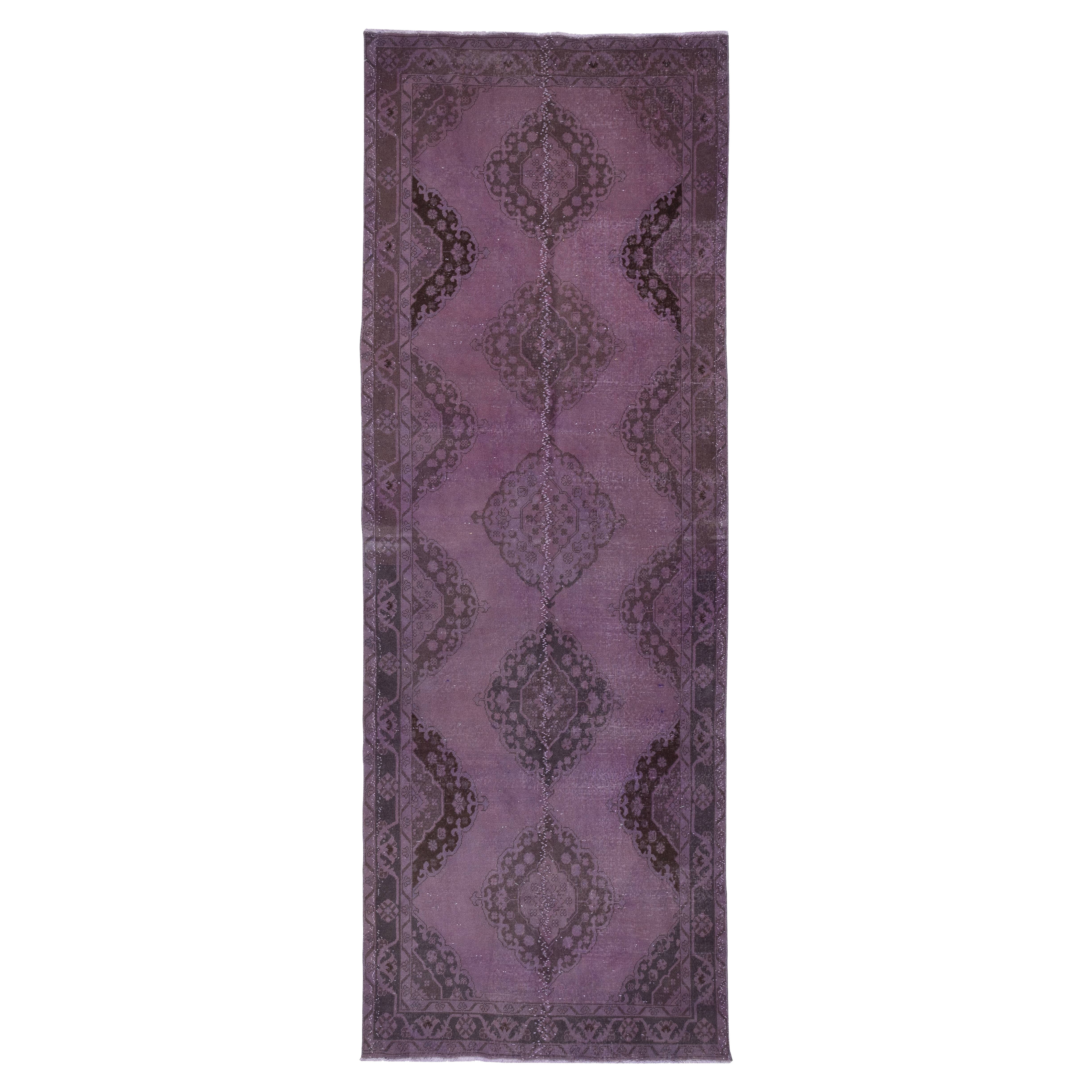 4.5x12.7 Ft Handmade Hallway Runner. Kitchen Rug. Corridor Rug. Purple Stair Rug
