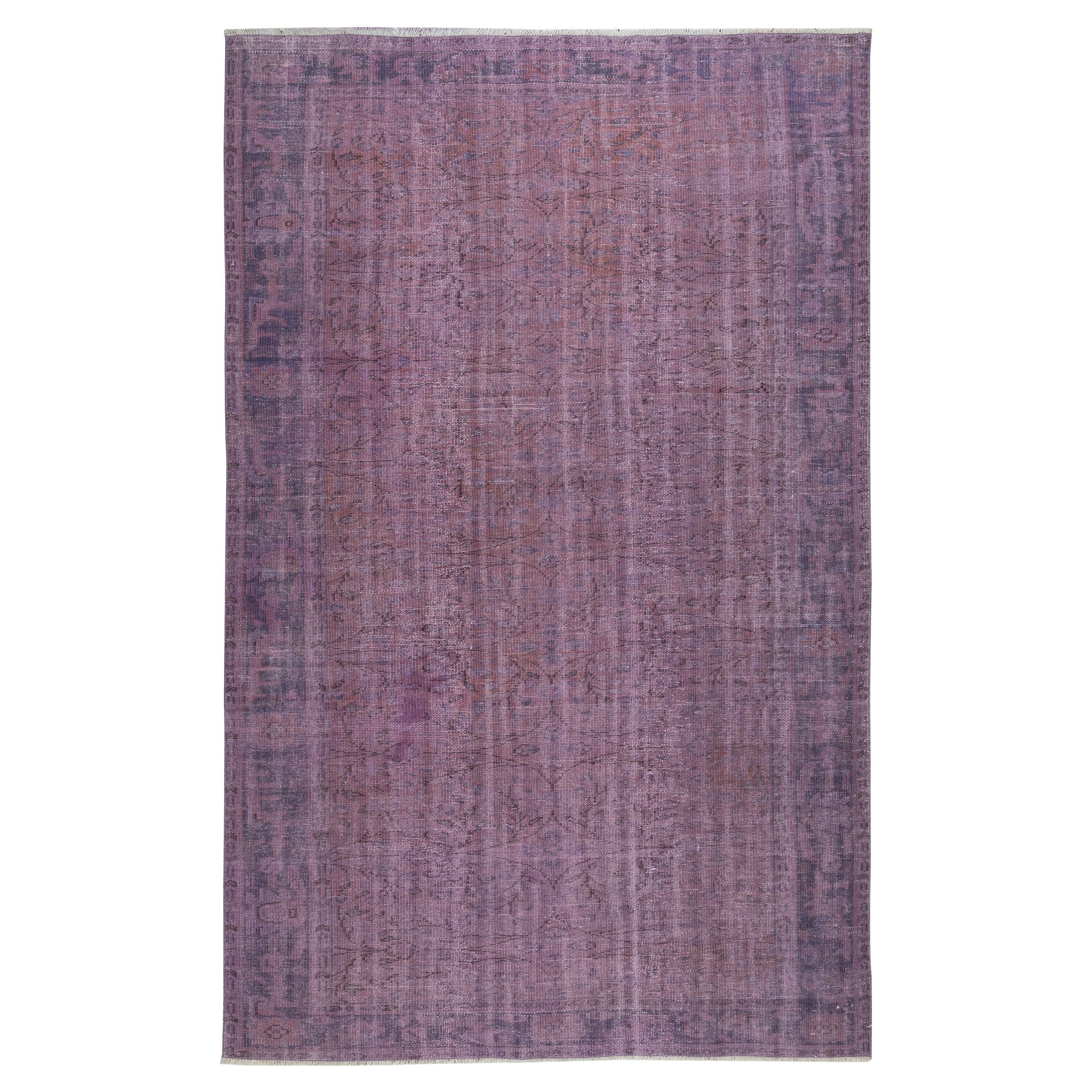 5.6x9 Ft Contemporary Wool Area Rug in Purple Color, Hand-Knotted in Turkey