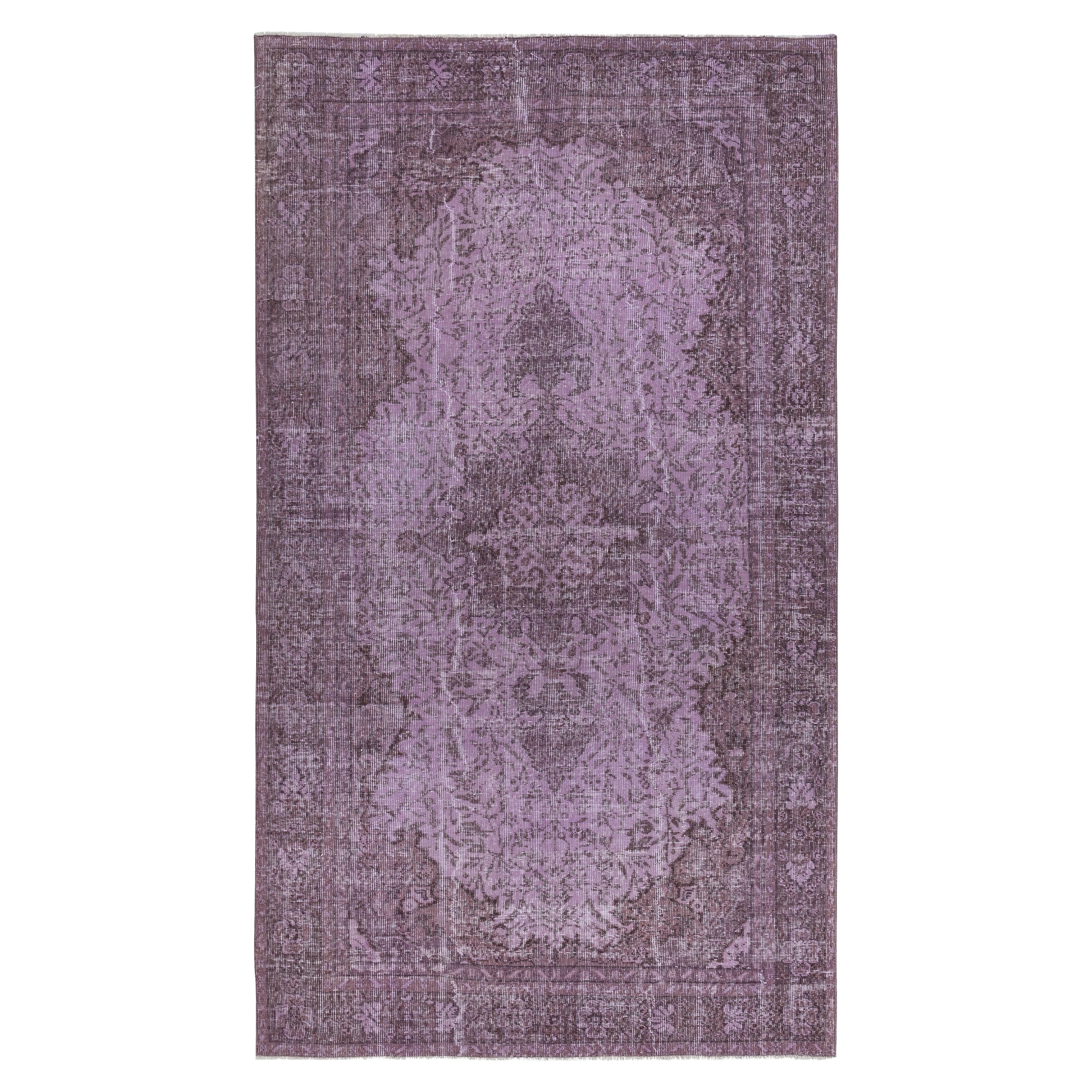 Tappeto vintage turco 5.2x9 Ft tinto in viola per interni moderni