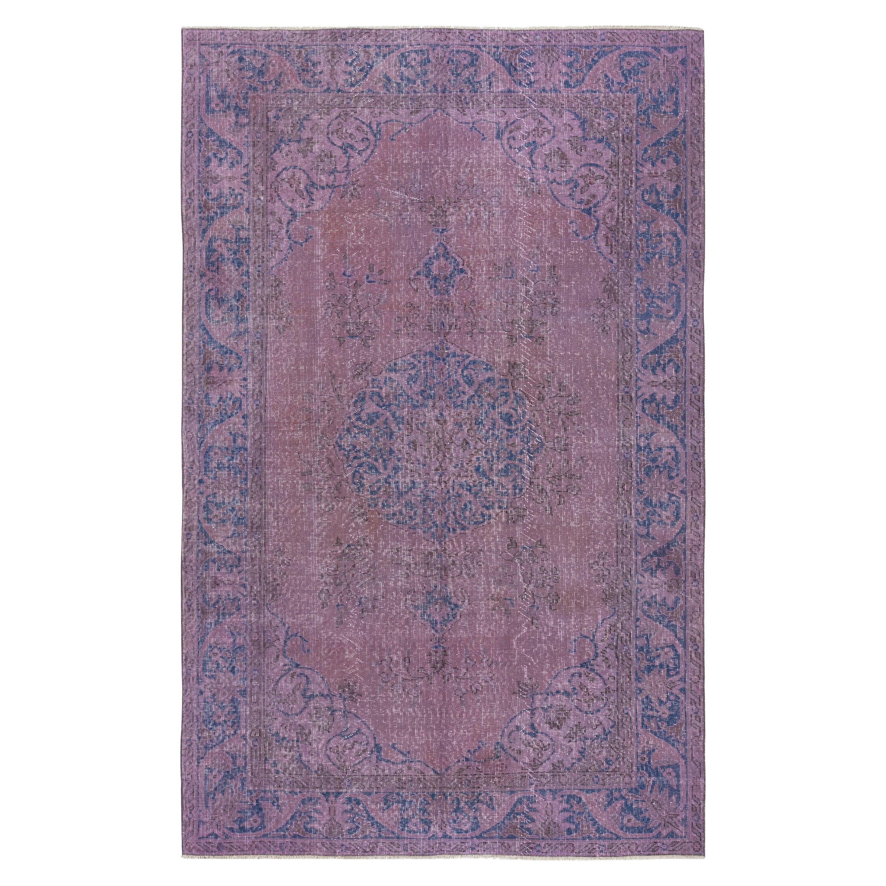 5.6x8.8 Ft Vintage Türkischer Vintage-Teppich in lila Farbe für moderne Innenräume, rot getönt