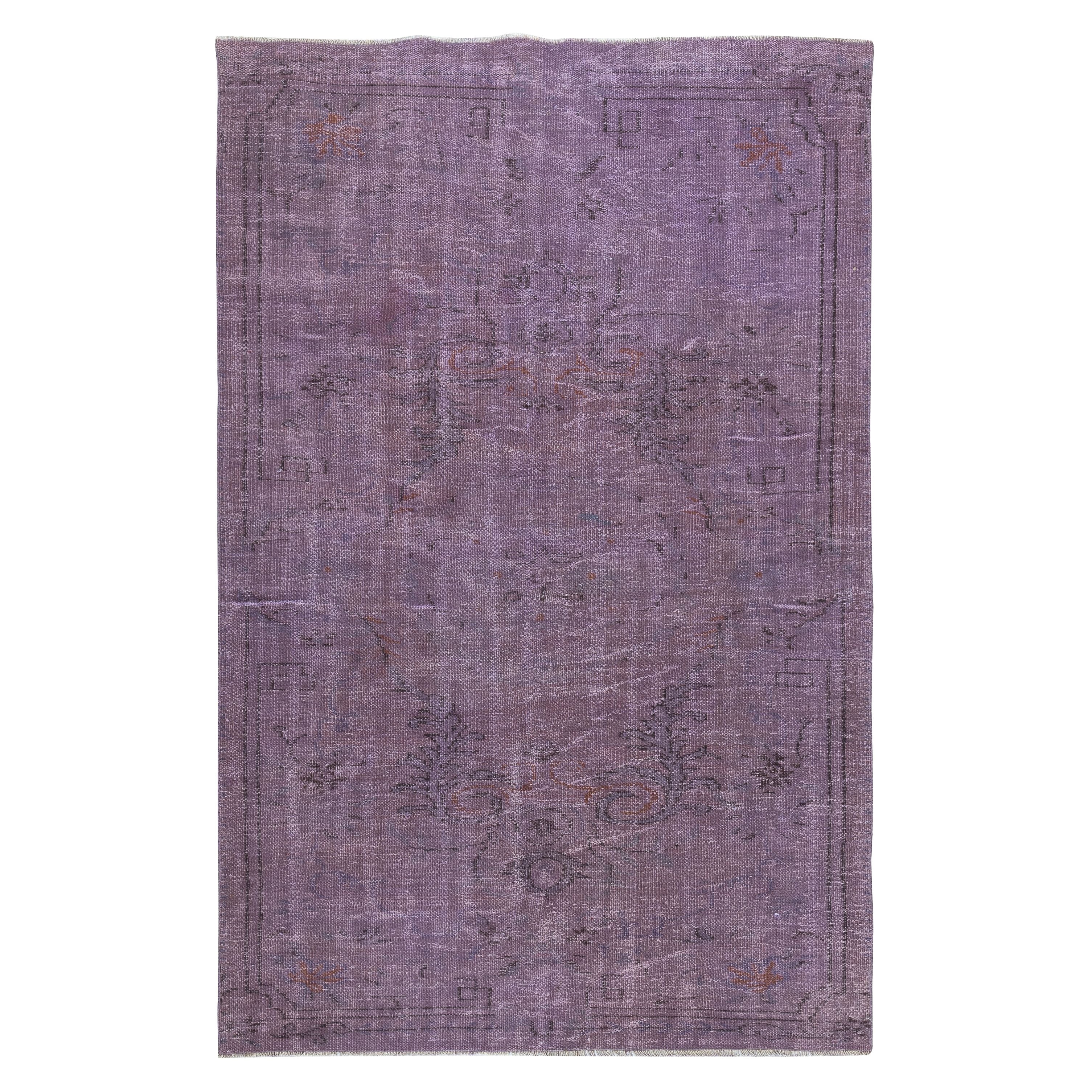 Tappeto moderno 4.8x7.5 Ft di colore viola, tappeto turco fatto a mano, arredamento per la casa bohémien