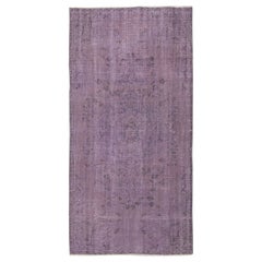 4,5x8.8 Ft Vintage Handgefertigter türkischer Teppich in lila Farbe gefärbt für modernes Interieur, handgefertigt
