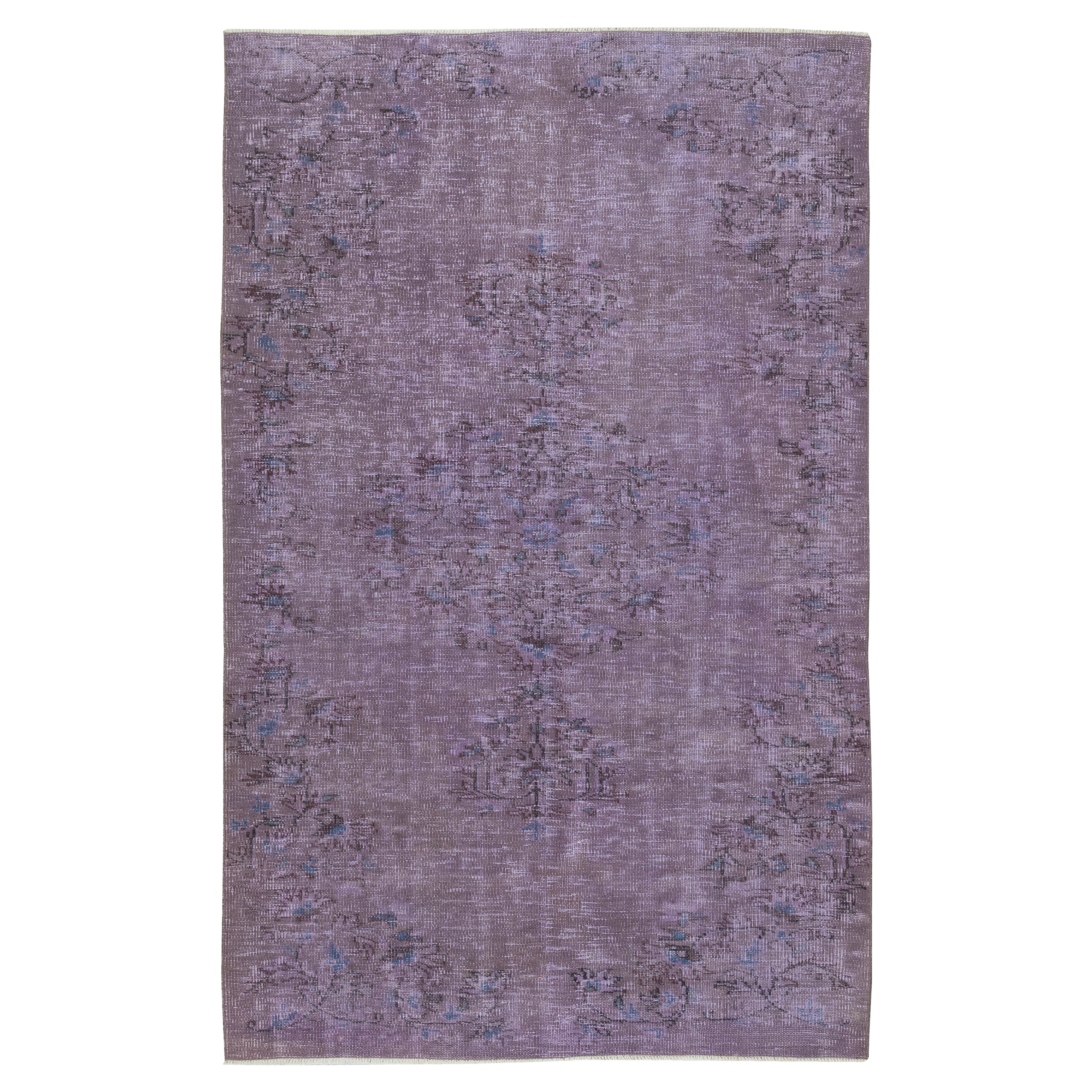 4.8x7.6 Ft Tappeto di area turca annodato a mano antibatterico di colore viola