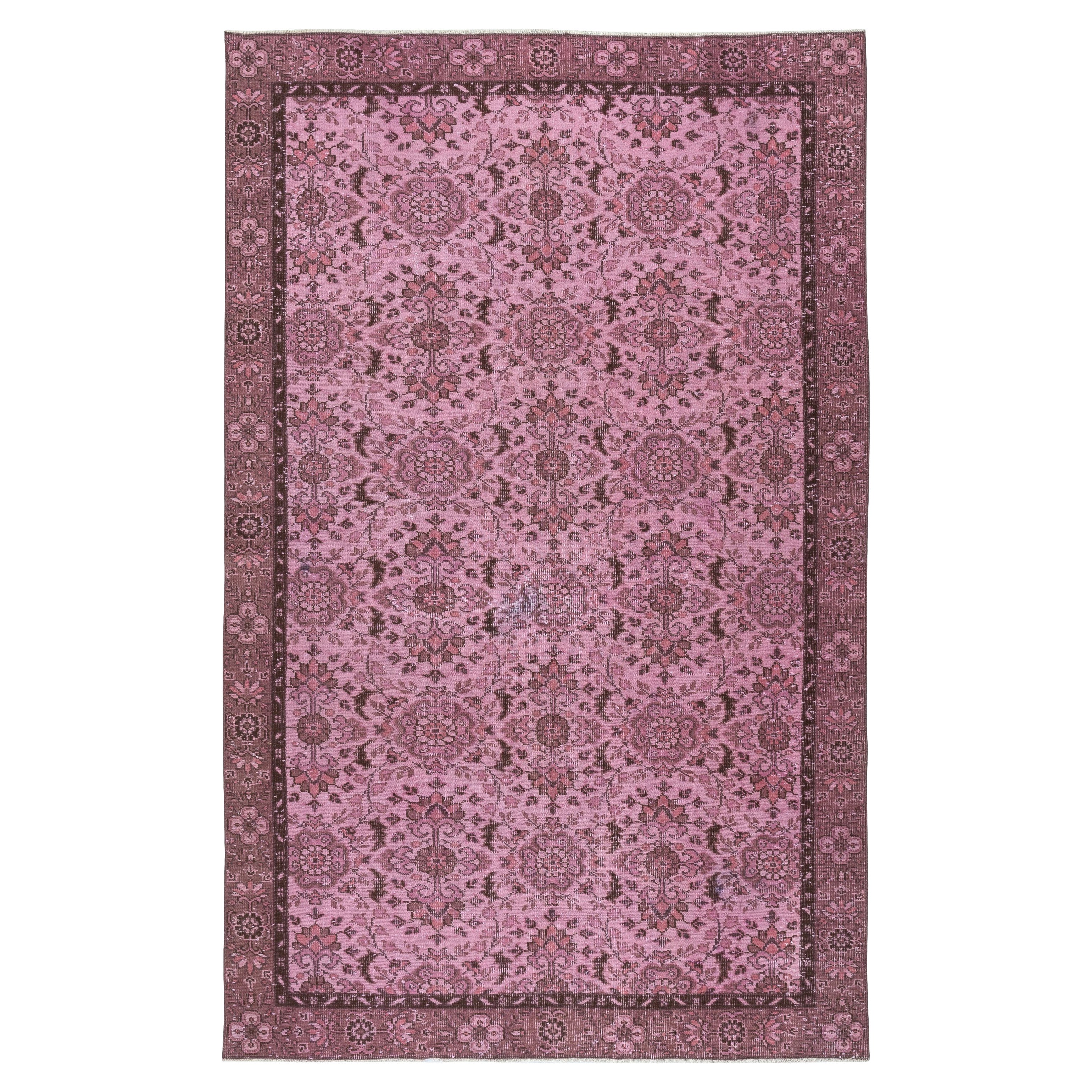 6x9.6 Ft Contemporary Handmade Floral Patterned Turkish Area Rug in Pink Color