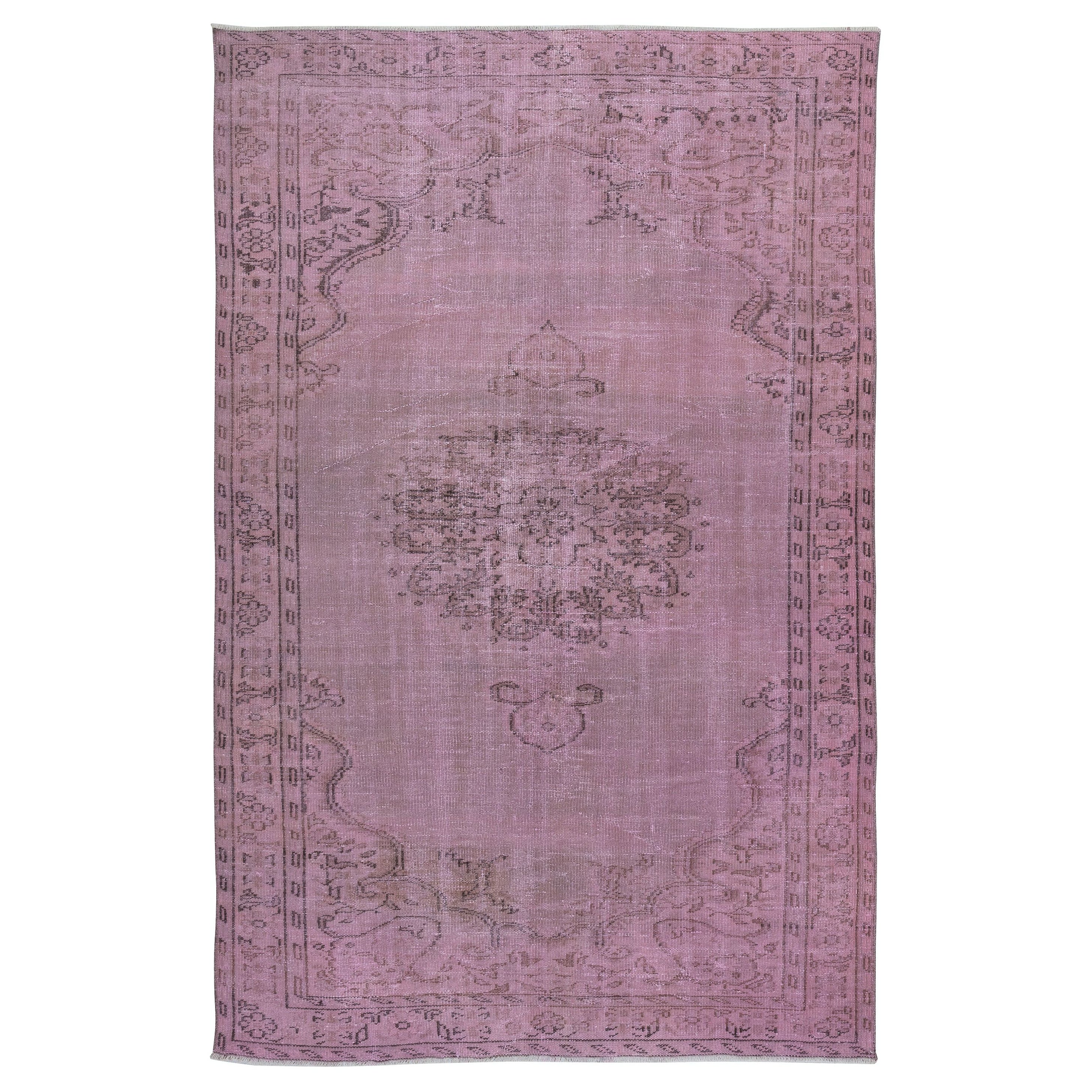 5.6x8.7 Ft Türkischer Vintage-Teppich in rosafarbenem Rot, rot lackiert, für moderne Inneneinrichtung