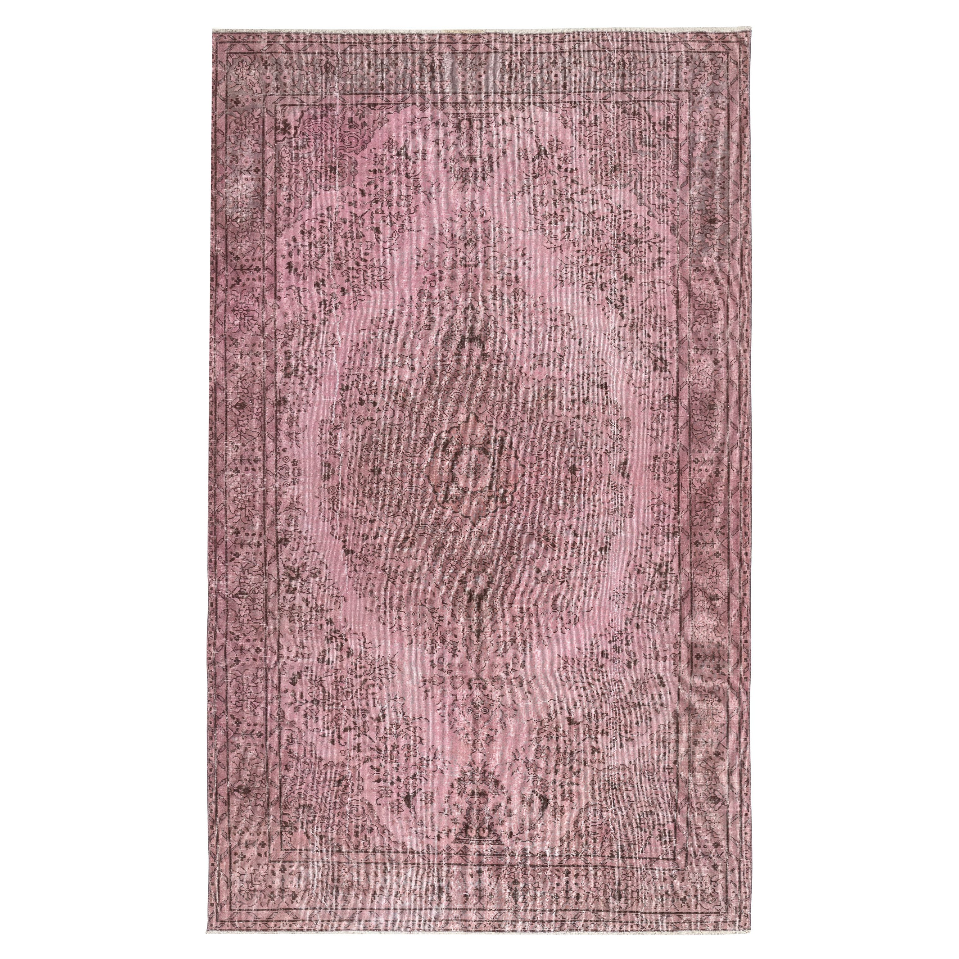 6.2x10.2 Ft Pink Wool Area Rug for Modern Interiors, Hand-Knotted in Turkey