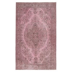 Tappeto in lana rosa 6.2x10.2 Ft per interni moderni, annodato a mano in Turchia