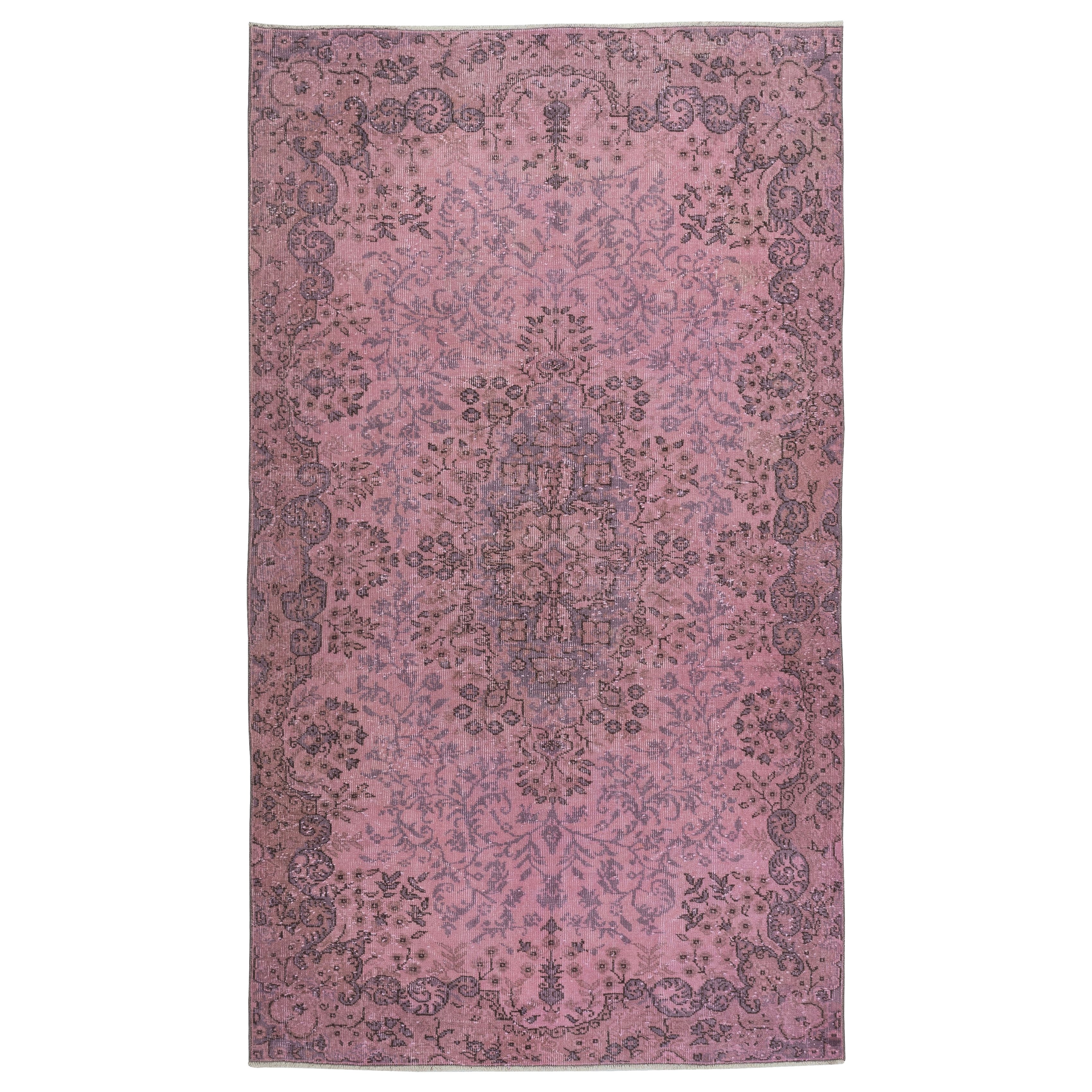 5.3x9.2 Ft handgeknüpft türkische Wolle Bereich Teppich in Rosa. Geschenk für Mädchen
