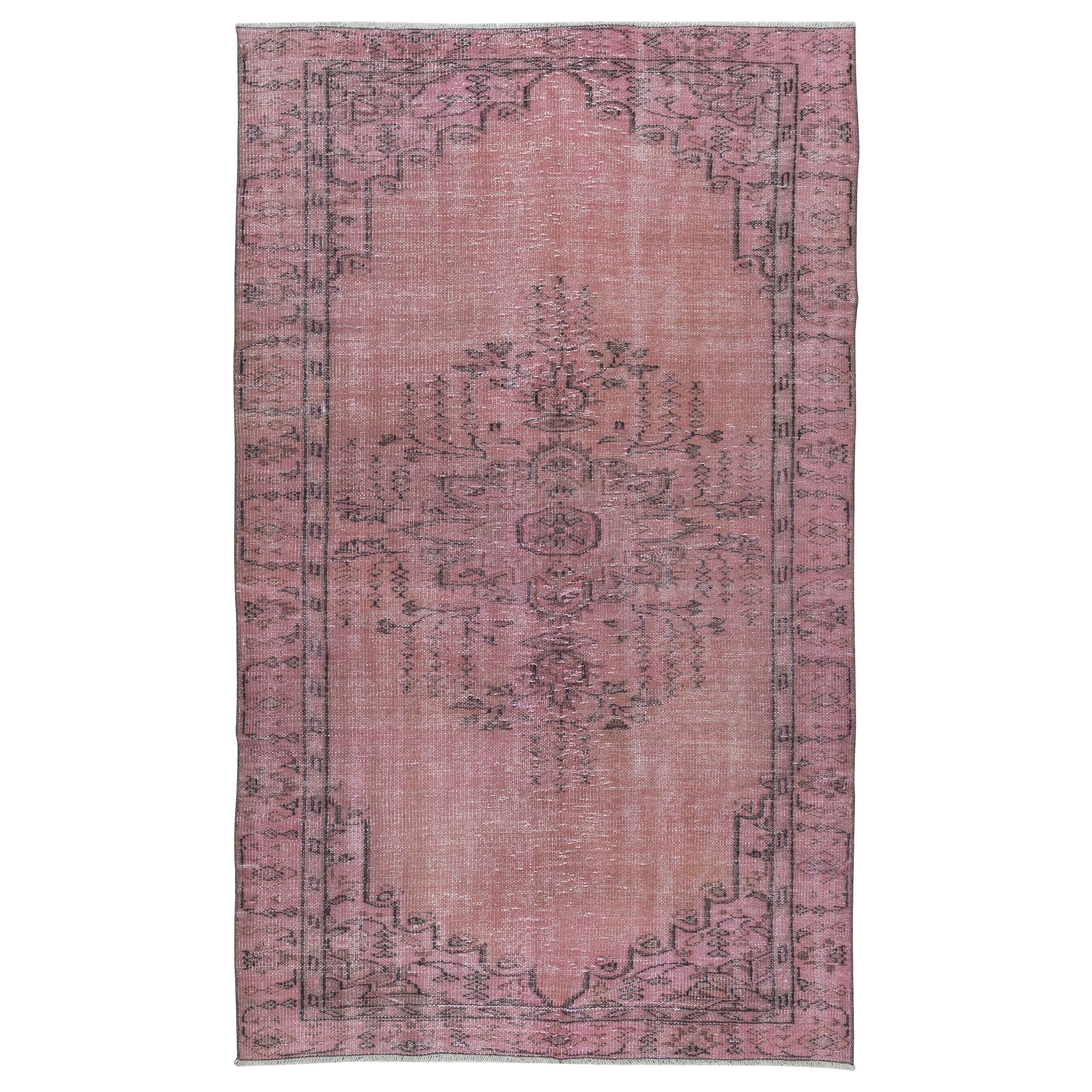 5x8.3 Ft Handmade Area Rug for Kids Room. Pink Modern Living Room Rug