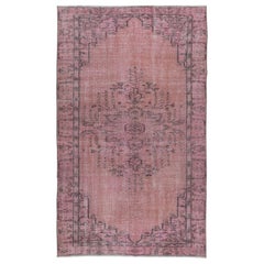 5x8.3 Ft Handmade Area Rug for Kids Room. Pink Modern Living Room Rug