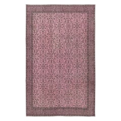 5.3x8.7 Ft Handmade Flower Design Wool Area Rug. Modern Pink Color Rug