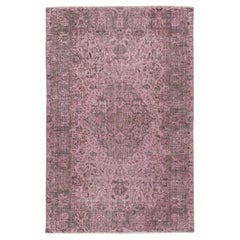 Tappeto vintage turco 5.5x8.4 Ft tinto in rosa per interni moderni