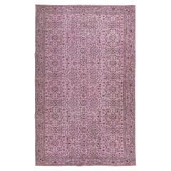 6x9.2 Ft Vintage Floral Patterned Rug redyed in Pink Color for modern interiors
