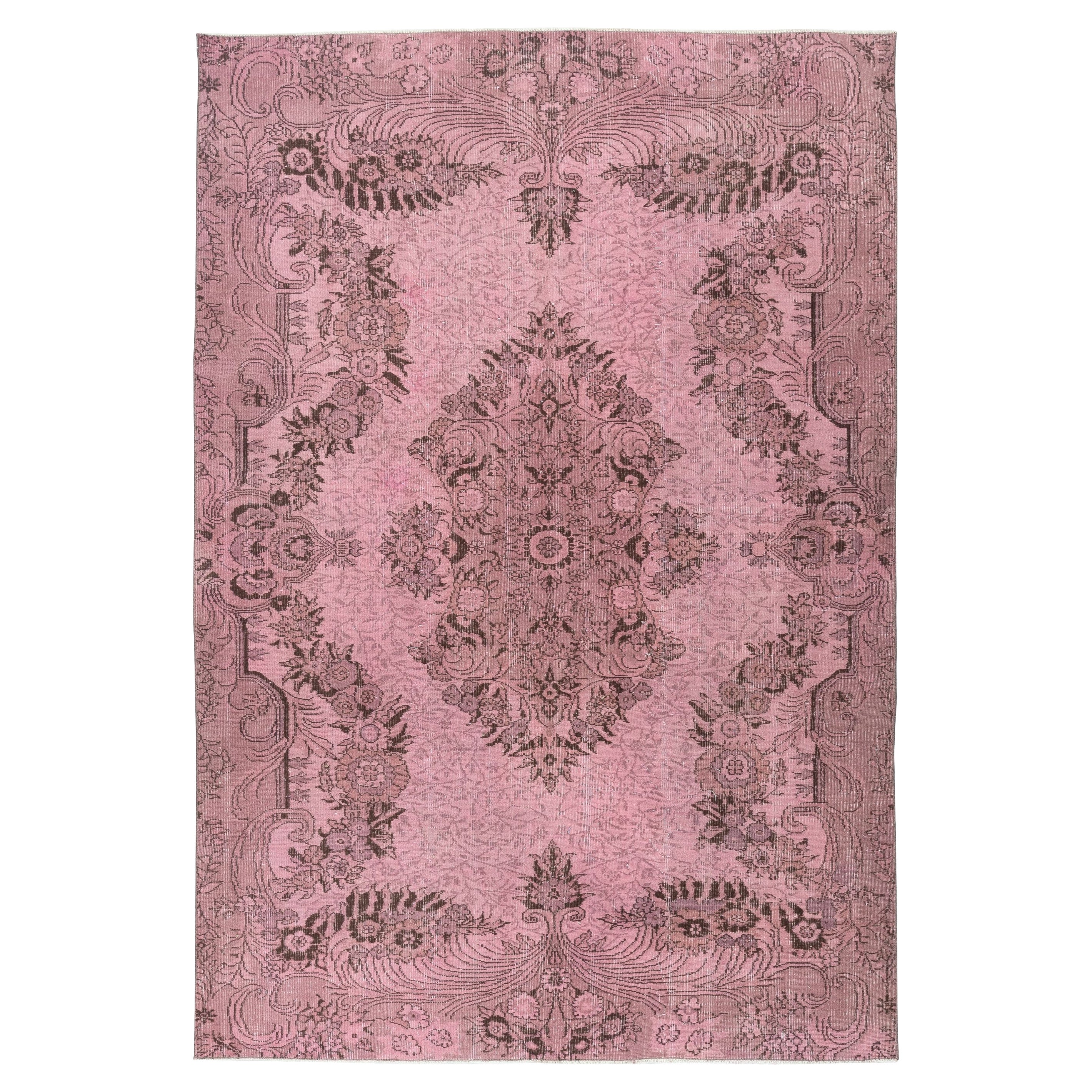 6.4x9.4 Ft Pink Area Rug for Modern Interiors, Hand-Knotted in Turkey