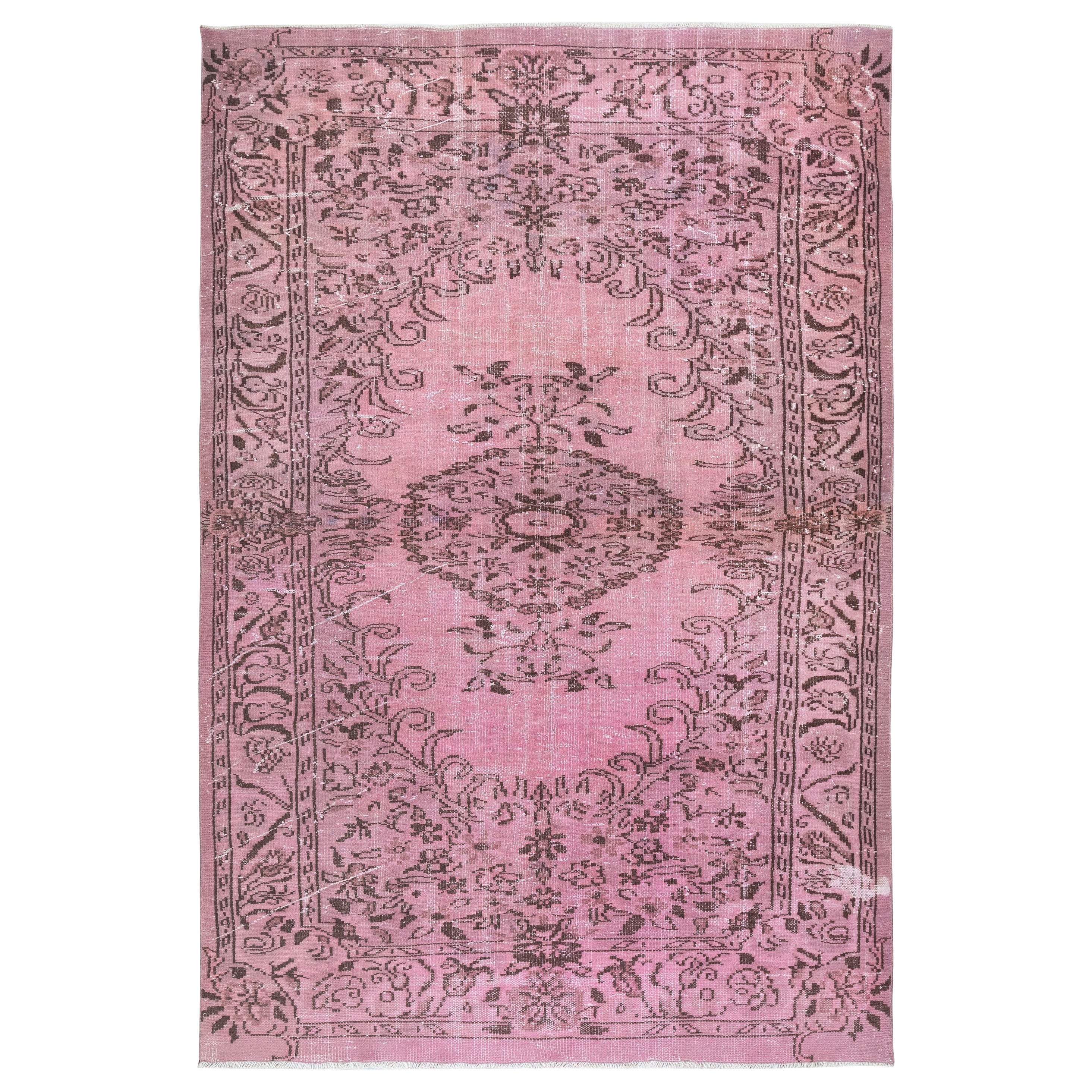 6.2x9.5 Ft Handmade Anti-bacterial Area Rug. Pink Color Hand Knotted Turkish Rug For Sale