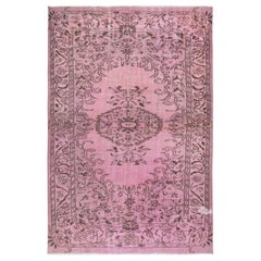 6.2x9.5 Ft handgefertigter antibakterieller Vorleger. Rosa Farbe Handgeknüpfter Türkischer Teppich