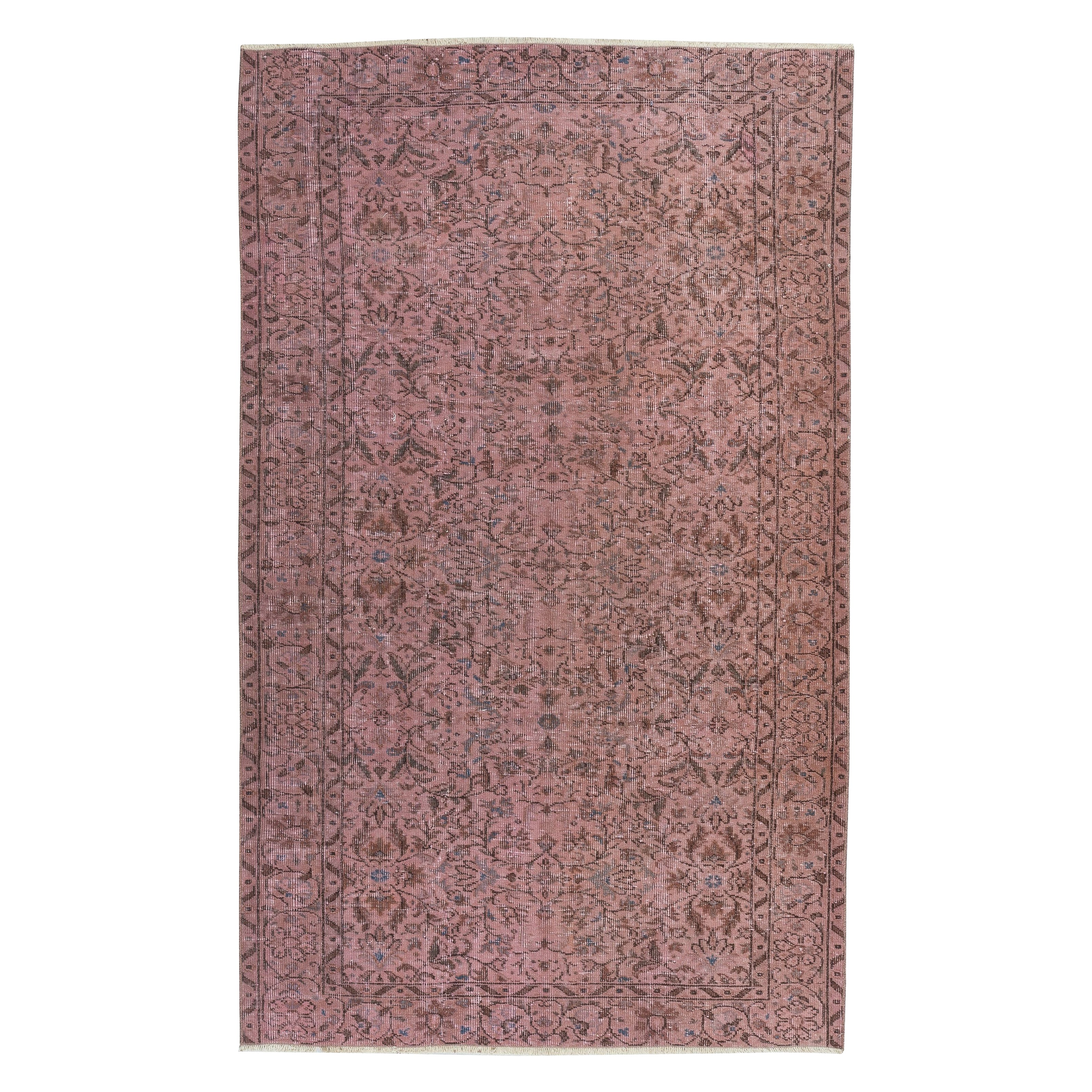 4.6x7.5 Ft Contemporary Floral Patterned Area Rug in Pink. Noué à la main en Turquie